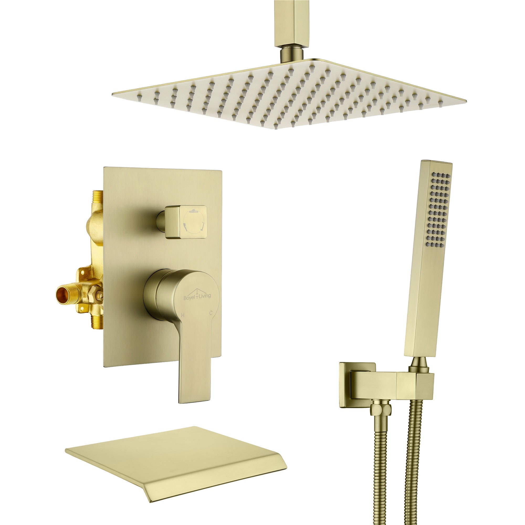 Boyel Living Ceiling Mount Single-Handle 1-Spray Tub and Shower Faucet with 10 in. Fixed shower head (Valve Included)-Boyel Living