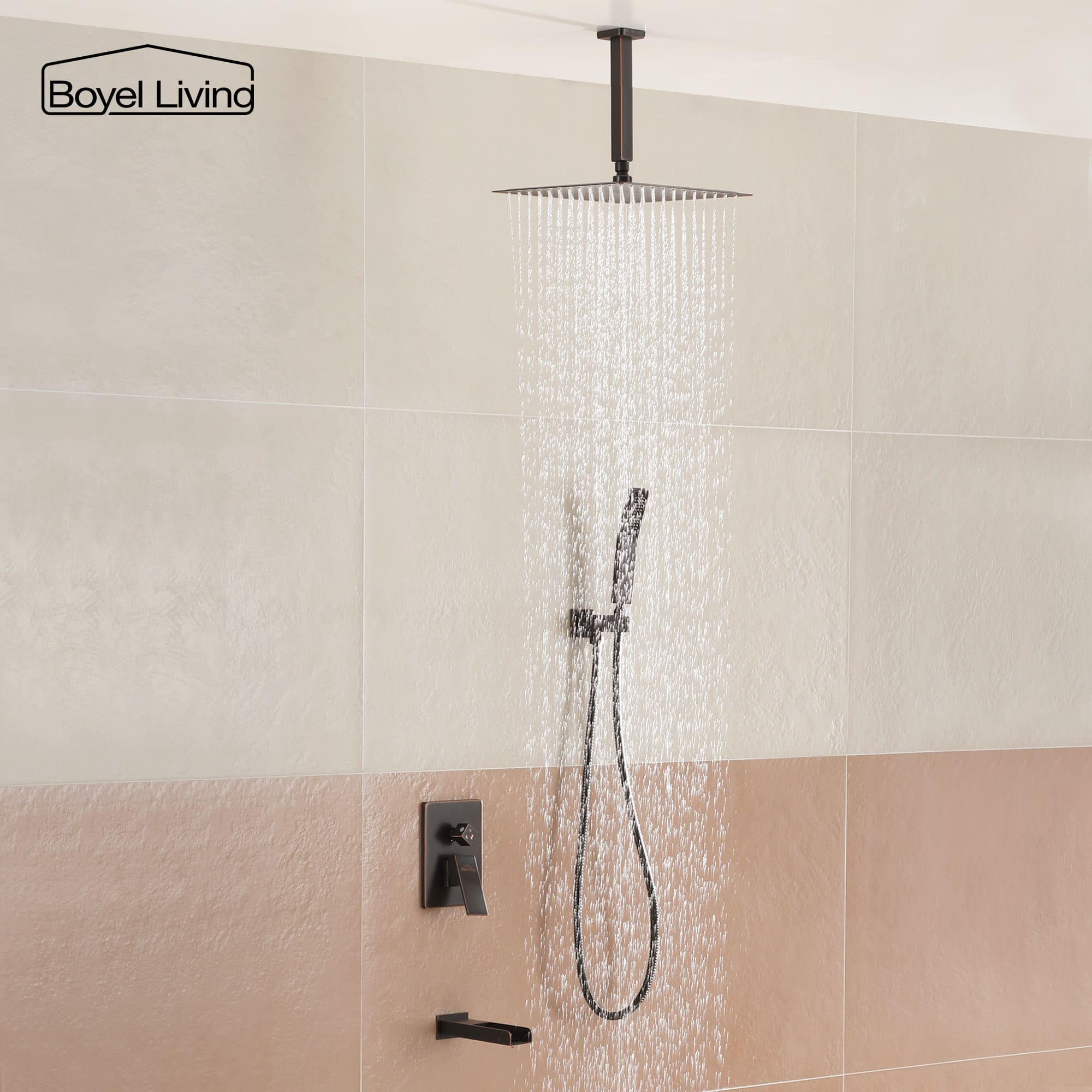 Boyel Living Ceiling Mounted Rain Shower Head Set Shower System with Hand Shower and Tub Spout-Boyel Living