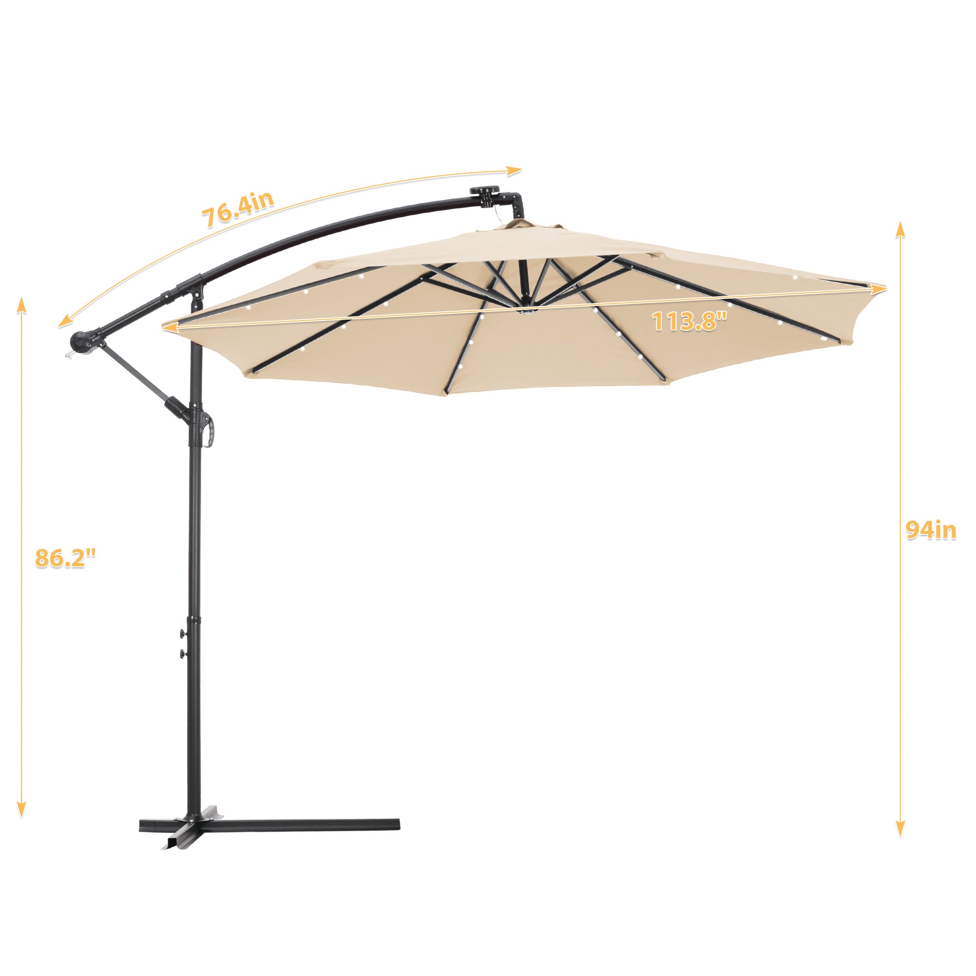 10 FT Solar LED Patio Outdoor Umbrella Hanging Cantilever Umbrella Offset Umbrella Easy Open Adustment with 24 LED Lights - tan-Boyel Living
