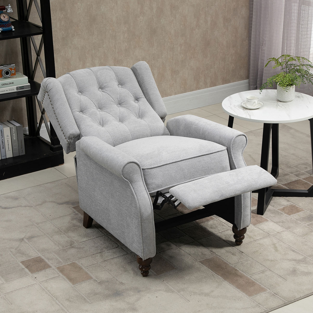 Boyel Living Push Back Reclining Chair Recliner with Wide Armrests and Rubber wooden legs, Blue/Gray-Boyel Living