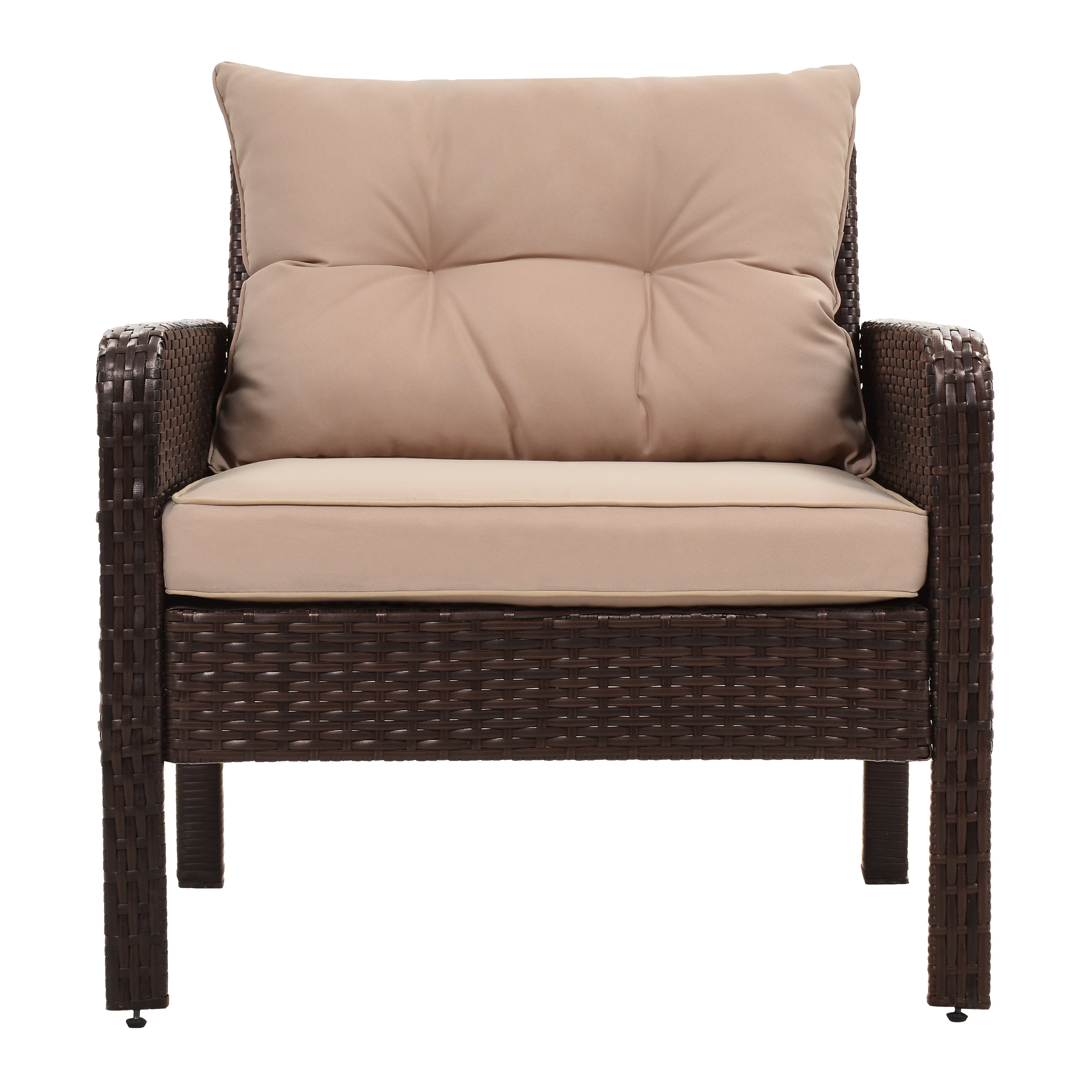 6-Piece Outdoor Patio PE Wicker Rattan Sofa Set with Cushions and Tea Table,Brown Wicker+Light Coffee Cushion-Boyel Living