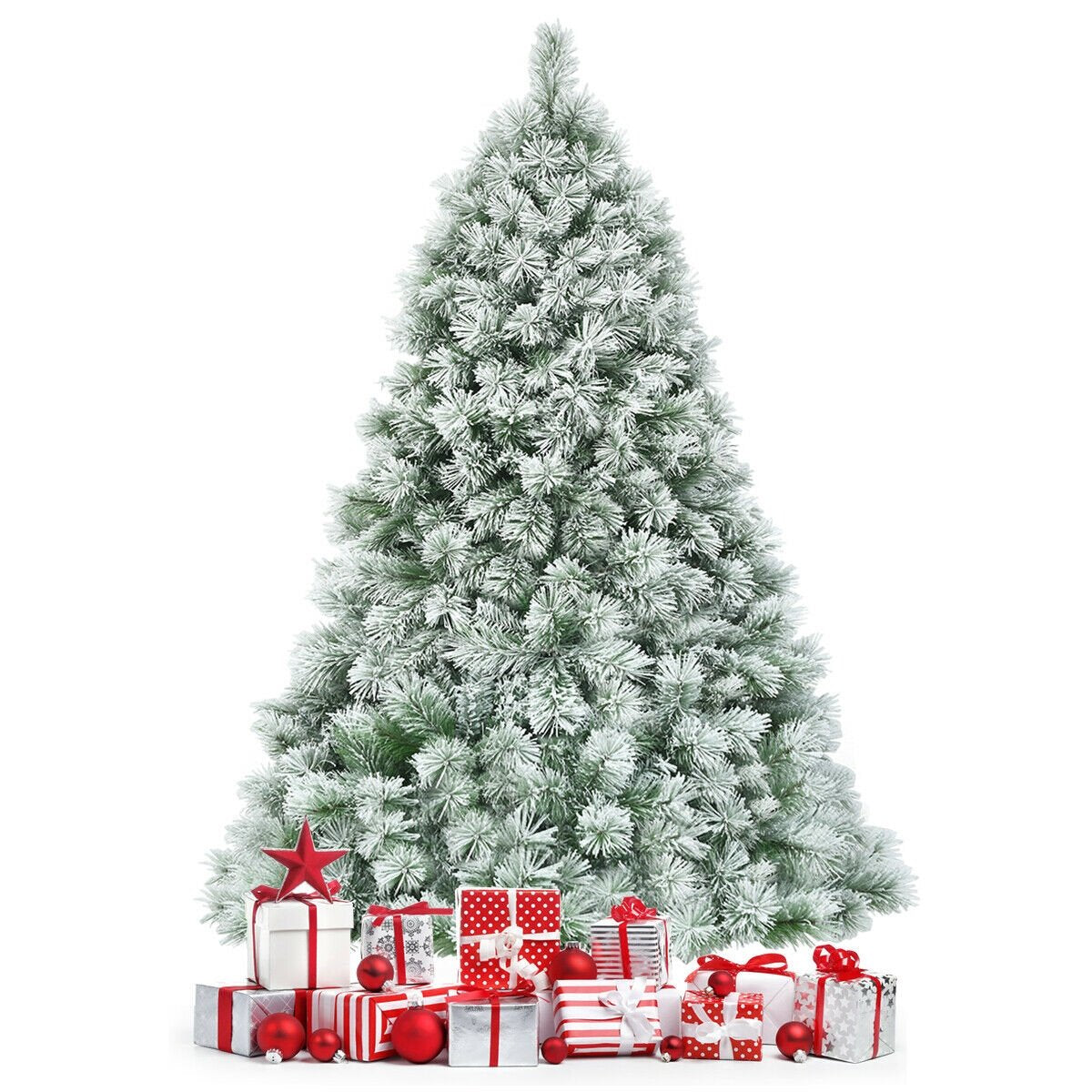 7 Feet Artificial Christmas Tree with Snowy Pine Needles-Boyel Living