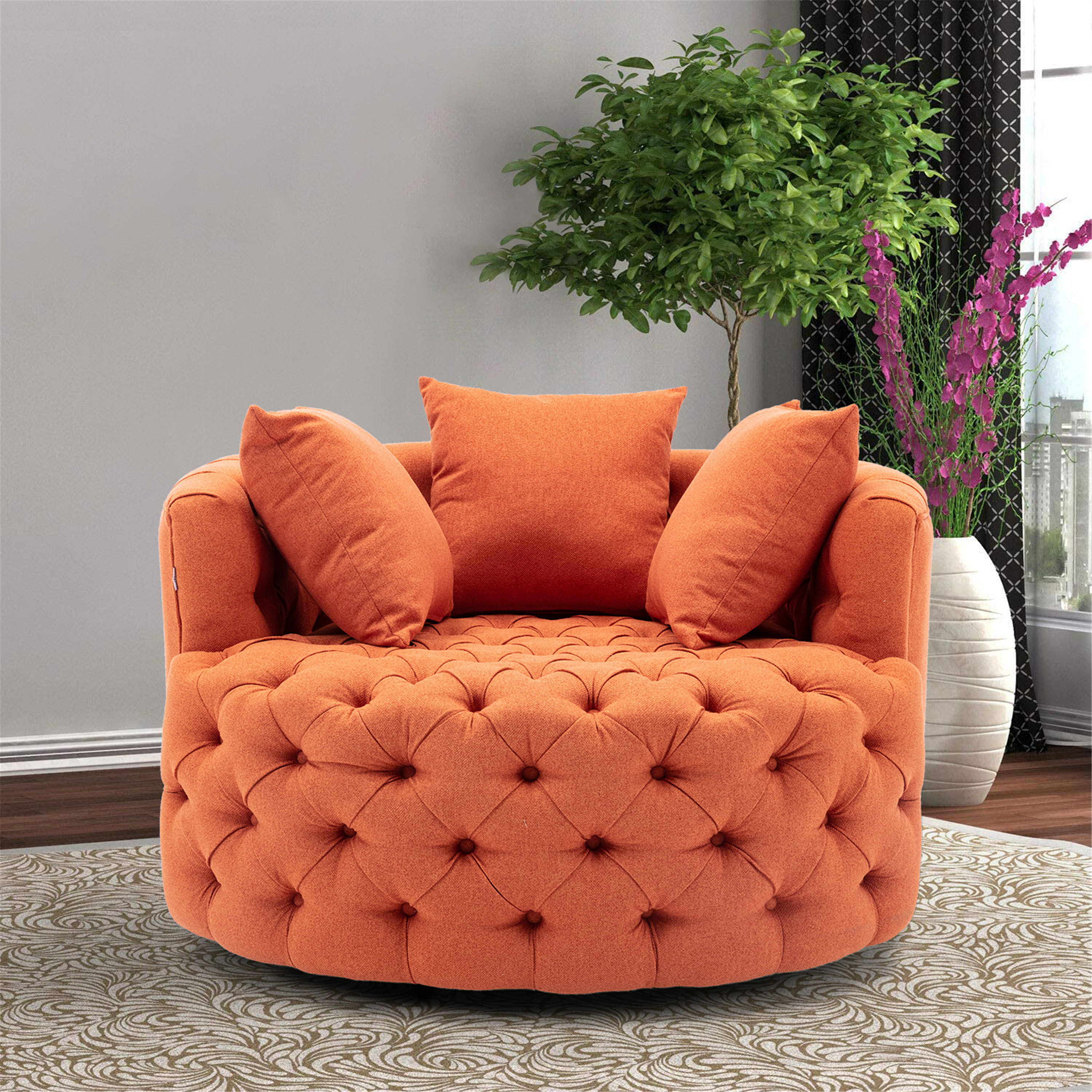 Modern&nbsp; Akili swivel accent chair&nbsp; barrel chair&nbsp; for hotel living room / Modern&nbsp; leisure chair&nbsp;Orange-Boyel Living