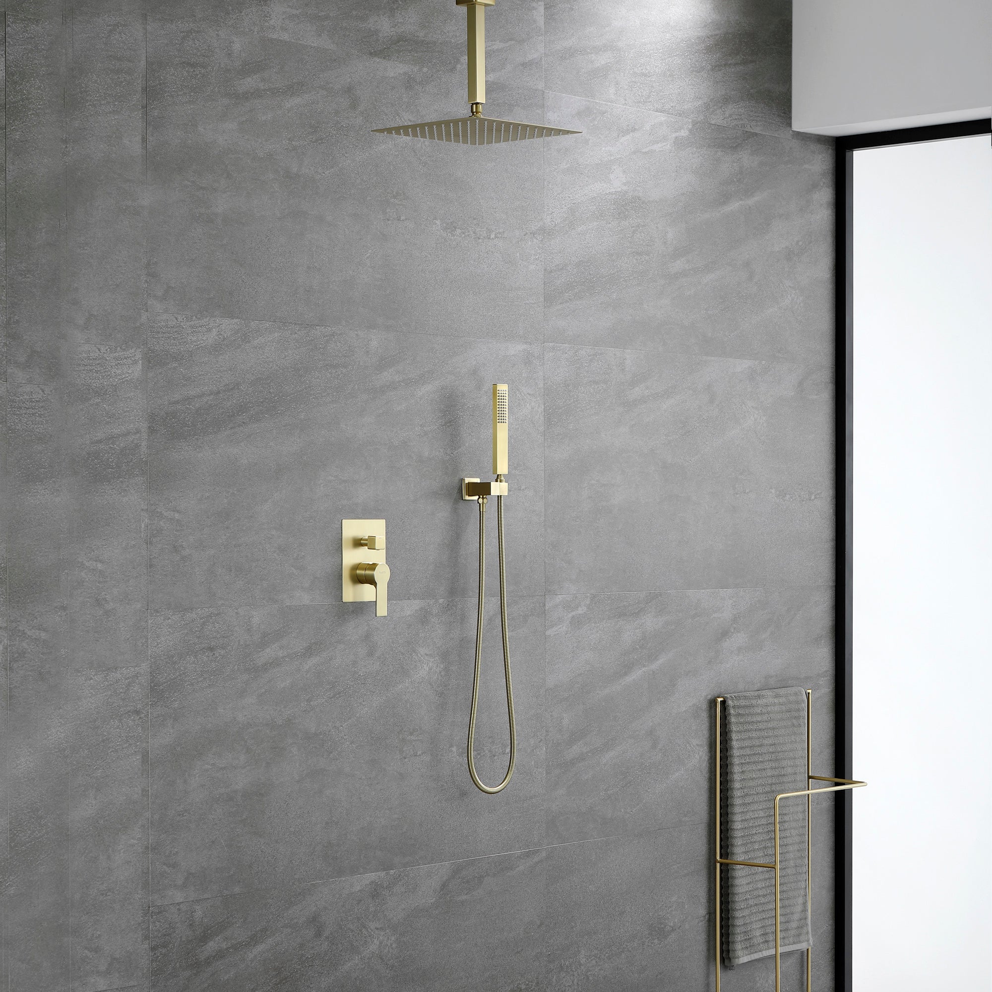 Boyel Living 12 in. Ceiling Mount Dual Shower Heads with Rough-In Valve Body and Trim in Brushed Gold-Boyel Living