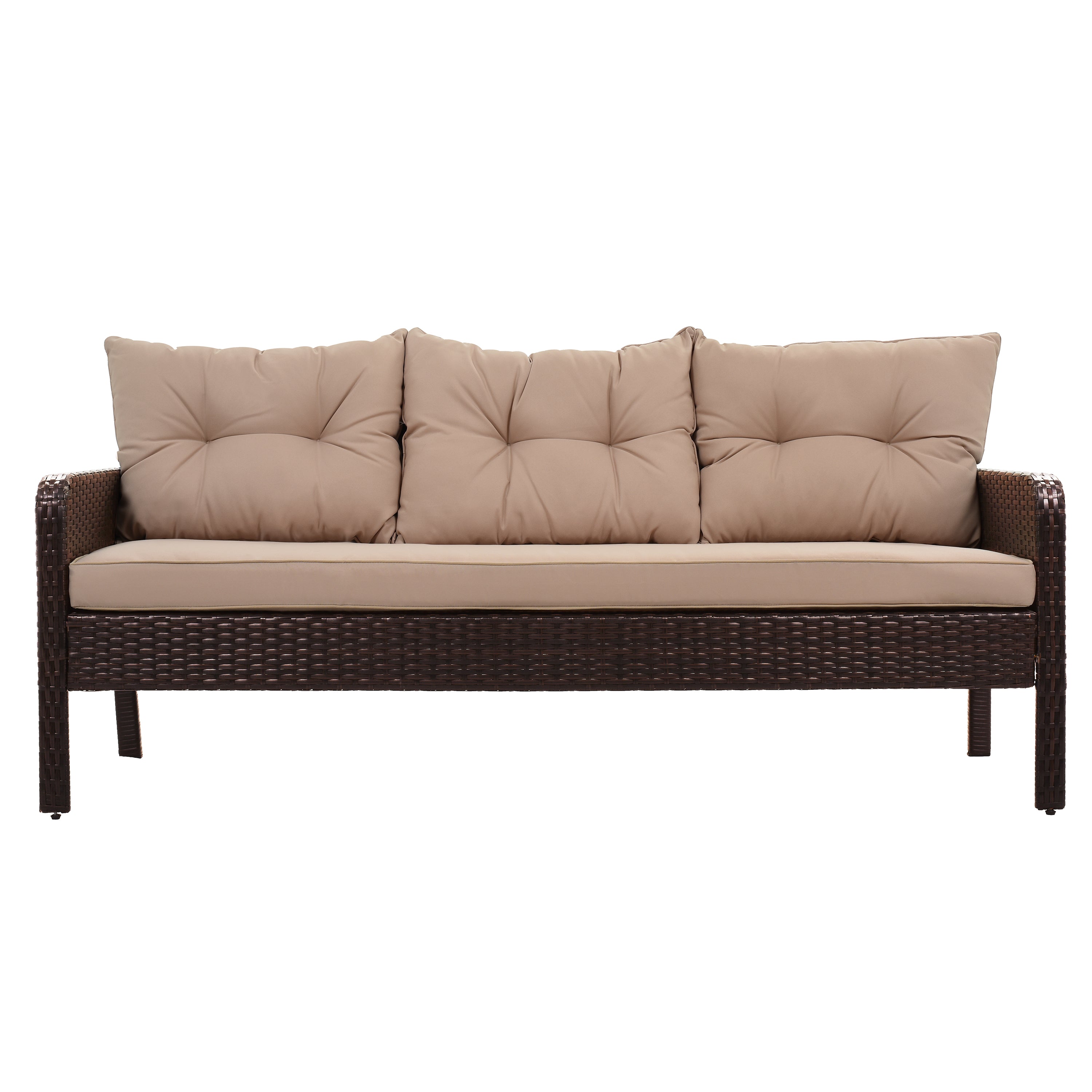 6-Piece Outdoor Patio PE Wicker Rattan Sofa Set with Cushions and Tea Table,Brown Wicker+Light Coffee Cushion-Boyel Living