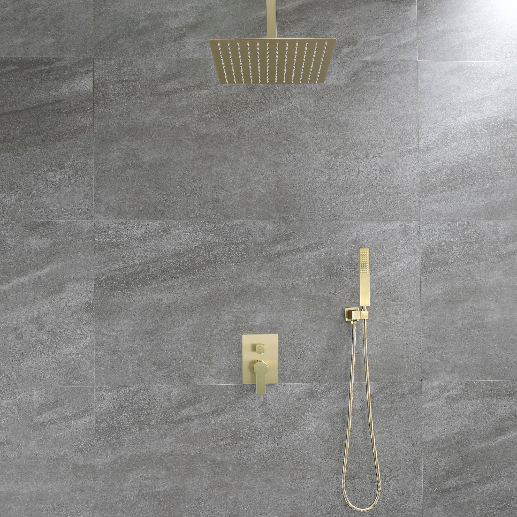 Boyel Living 12 in. Ceiling Mount Dual Shower Heads with Rough-In Valve Body and Trim in Brushed Gold-Boyel Living