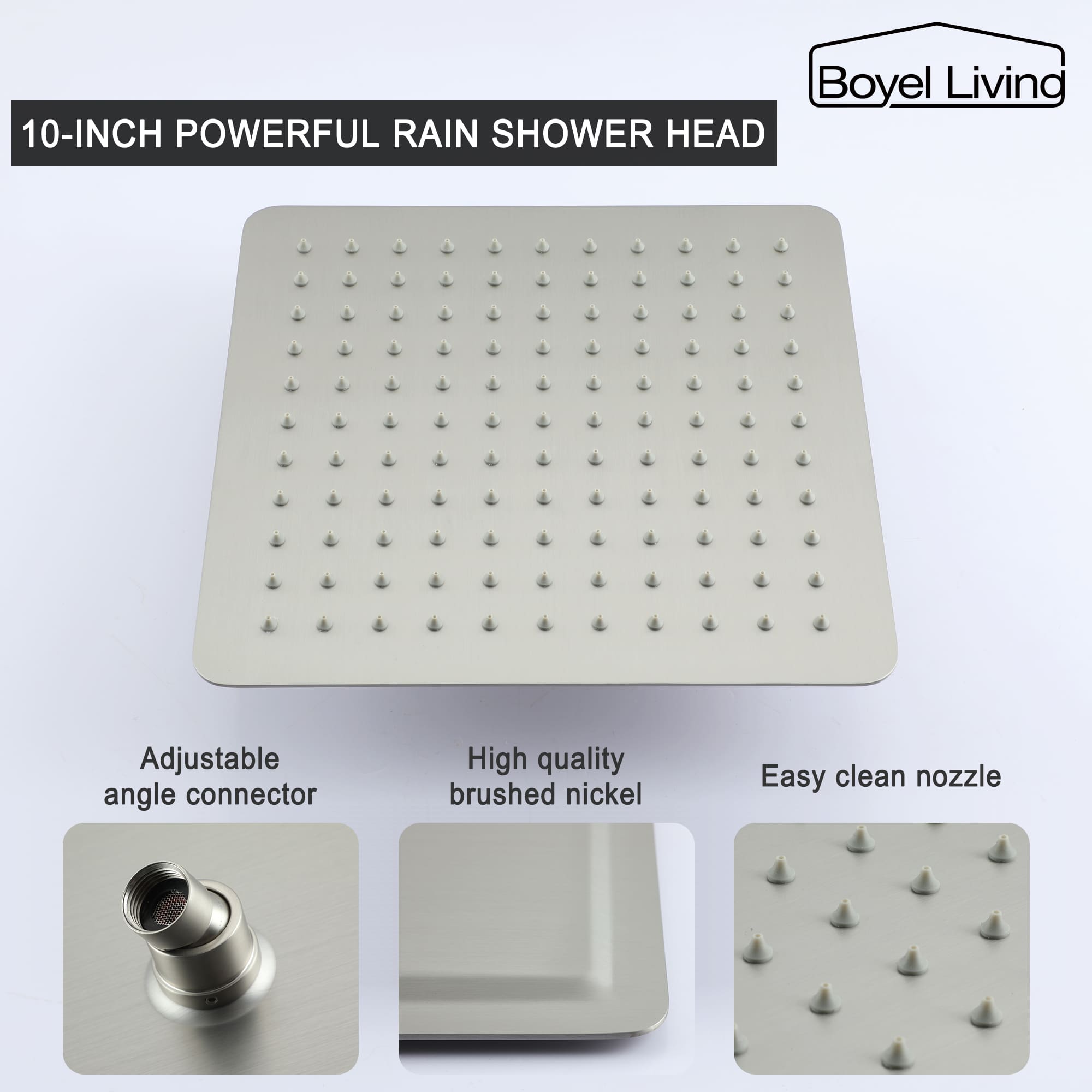 Boyel Living Wall Mount Rainfall Complete Shower System in Brushed Nickel, 10/12 in. -Boyel Living