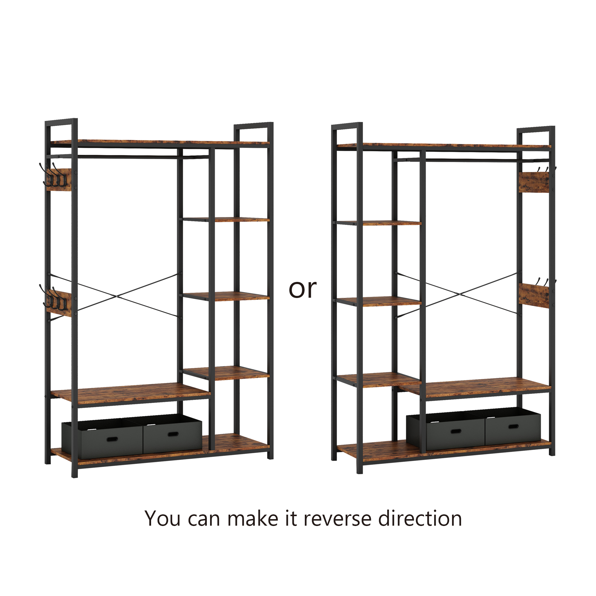 JHX FreeStanding Closet Organizer with Storage Box Side Hook