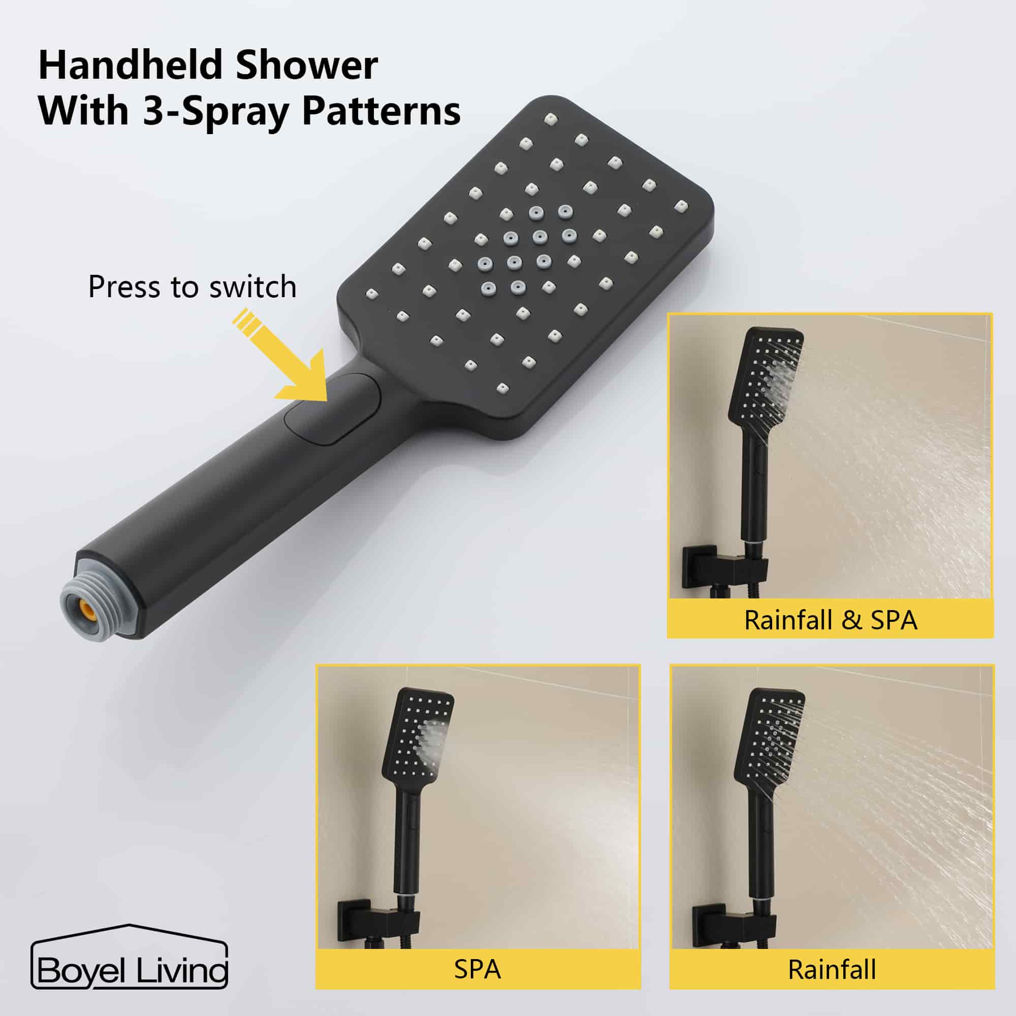Boyel Living 12 in. Ceiling Mount Dual Shower Heads Shower System with Handheld Shower with 3-Spray Patterns-Boyel Living