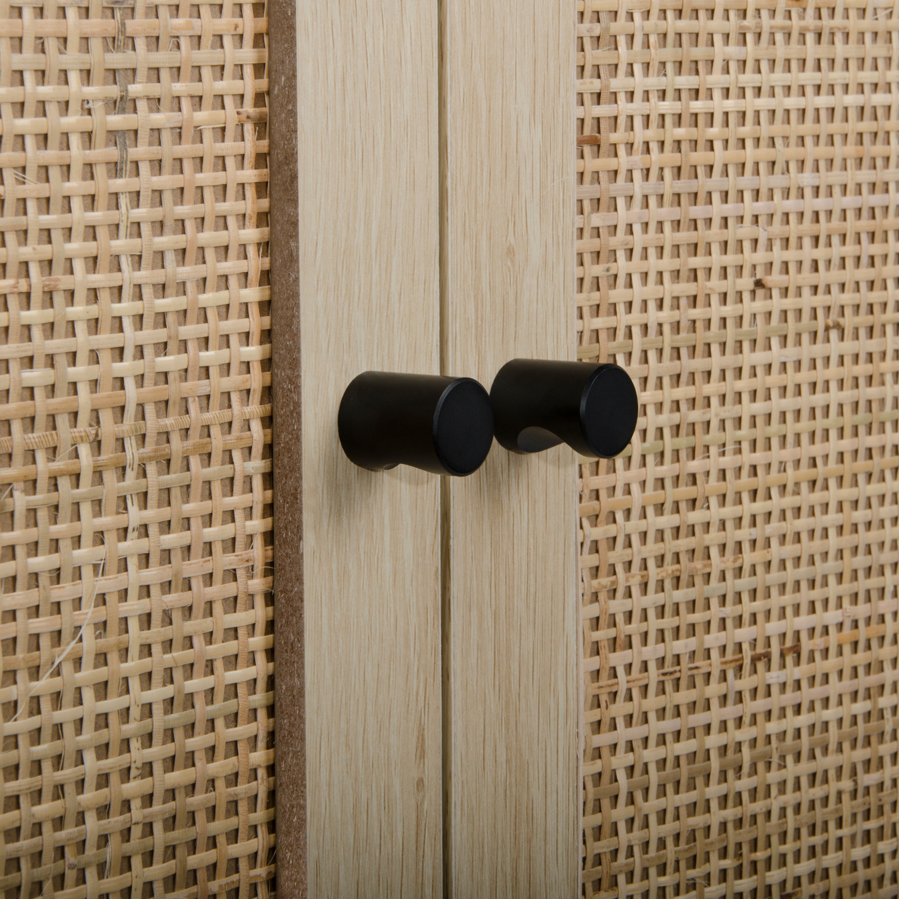 Allen 2 Door high cabinet, rattan, Built-in adjustable shelf, Easy Assembly, Free Standing Cabinet for Living Room Bedroom 