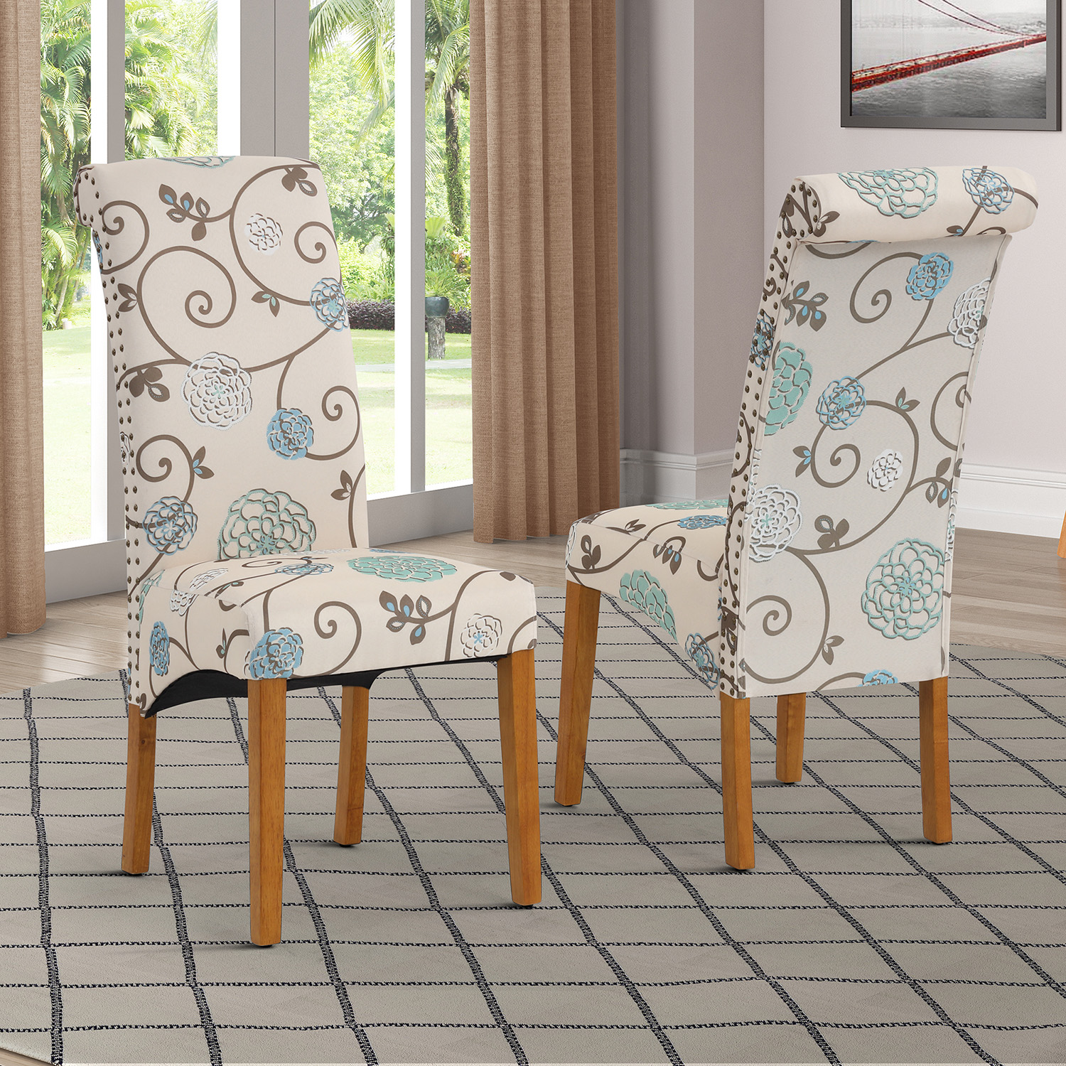 Bionic Beige Pattern Dining Chair with Nail Head Trim, Set of 2-Boyel Living