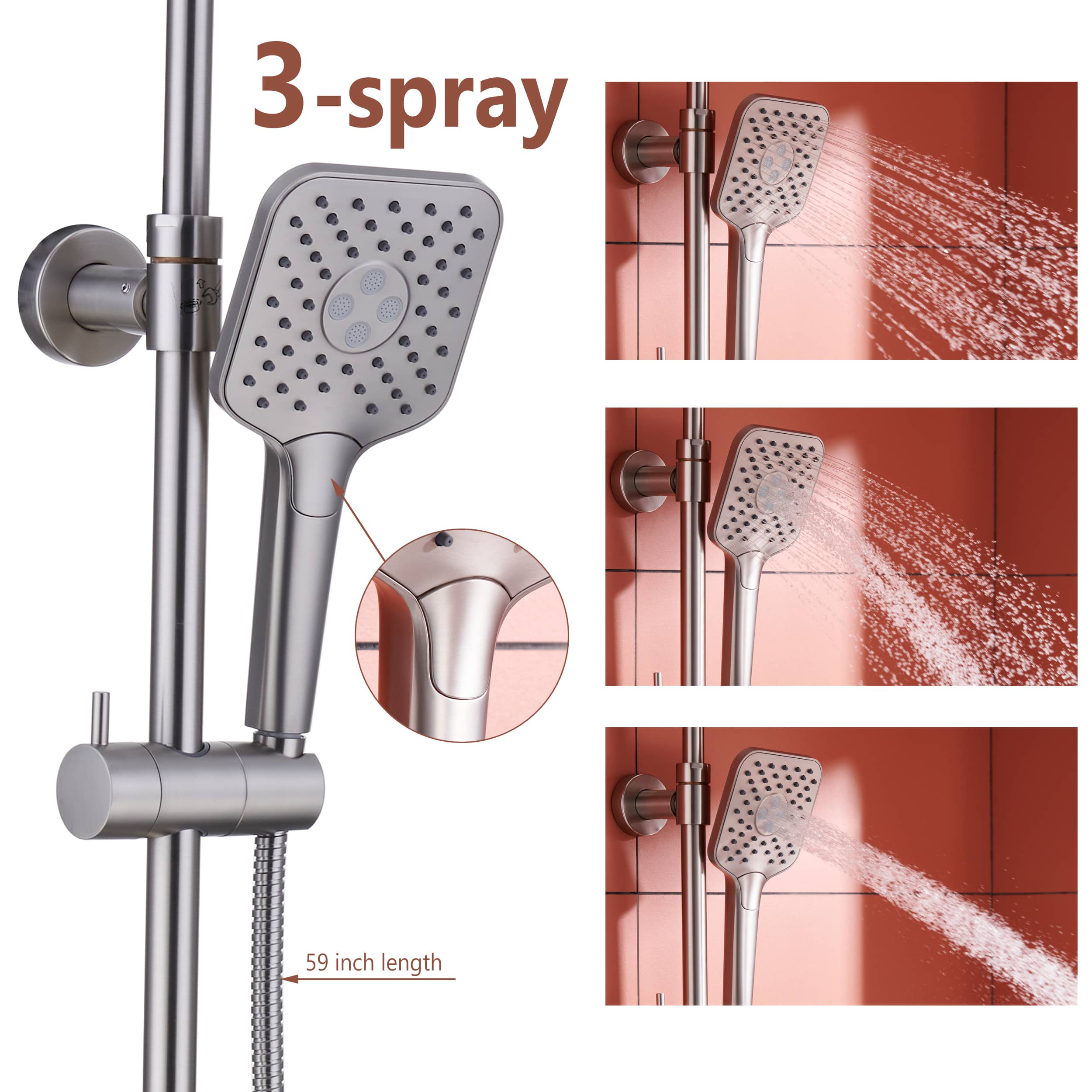 10 in. Wall Mount Thermostatic Rain Shower System with Handheld Shower and Tub Spout in Brushed Nickel-Boyel Living