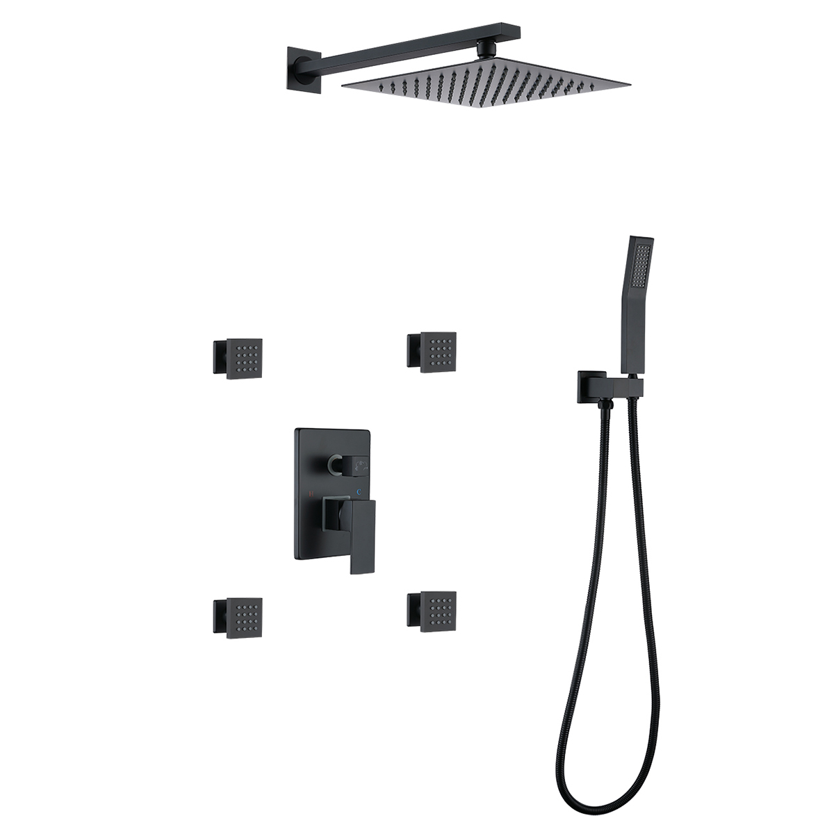 Matte Black Waterfall Wall Mount Shower System with Handheld and 4 Side Spray-Boyel Living