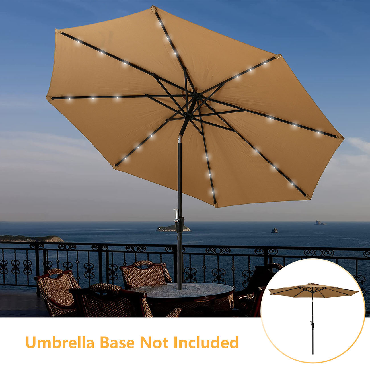 Boyel Living 10-ft Patio Umbrella with LED Lights (Tan)-Boyel Living