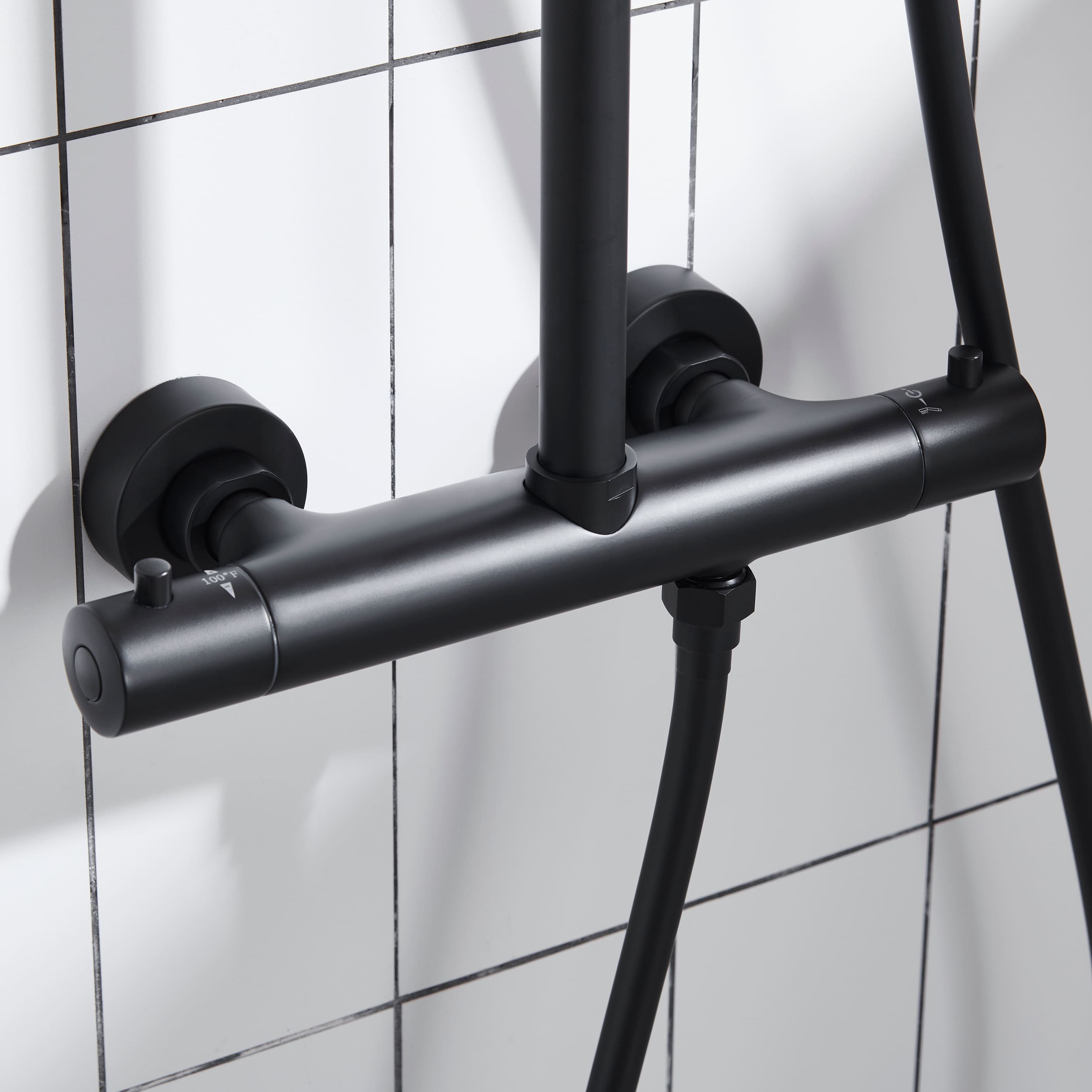 2 Function Wall Mount Round Thermostatic Rain Shower System in Matte Black-Boyel Living