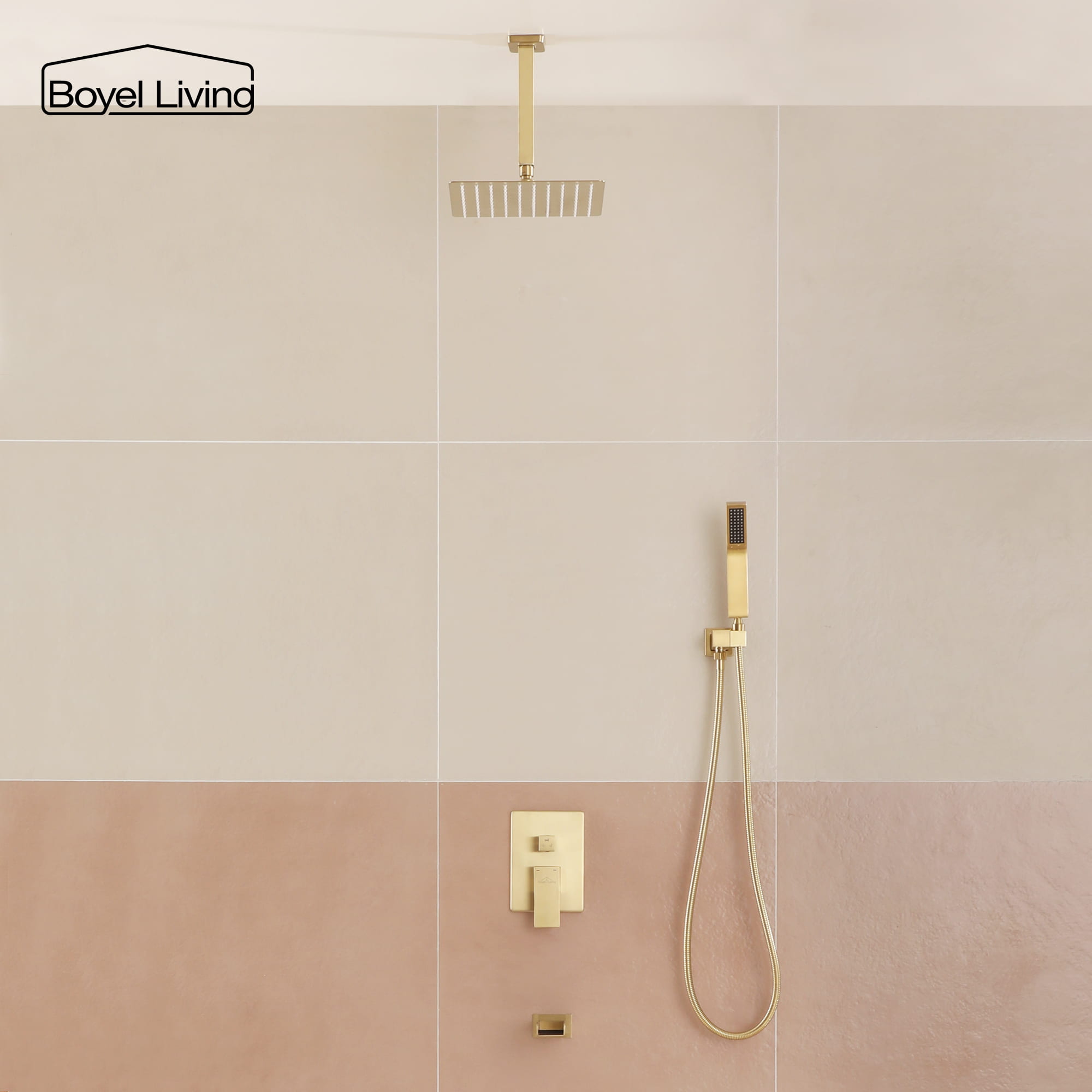 Boyel Living Ceiling Mounted Rain Shower Head Set Shower System with Hand Shower and Tub Spout-Boyel Living