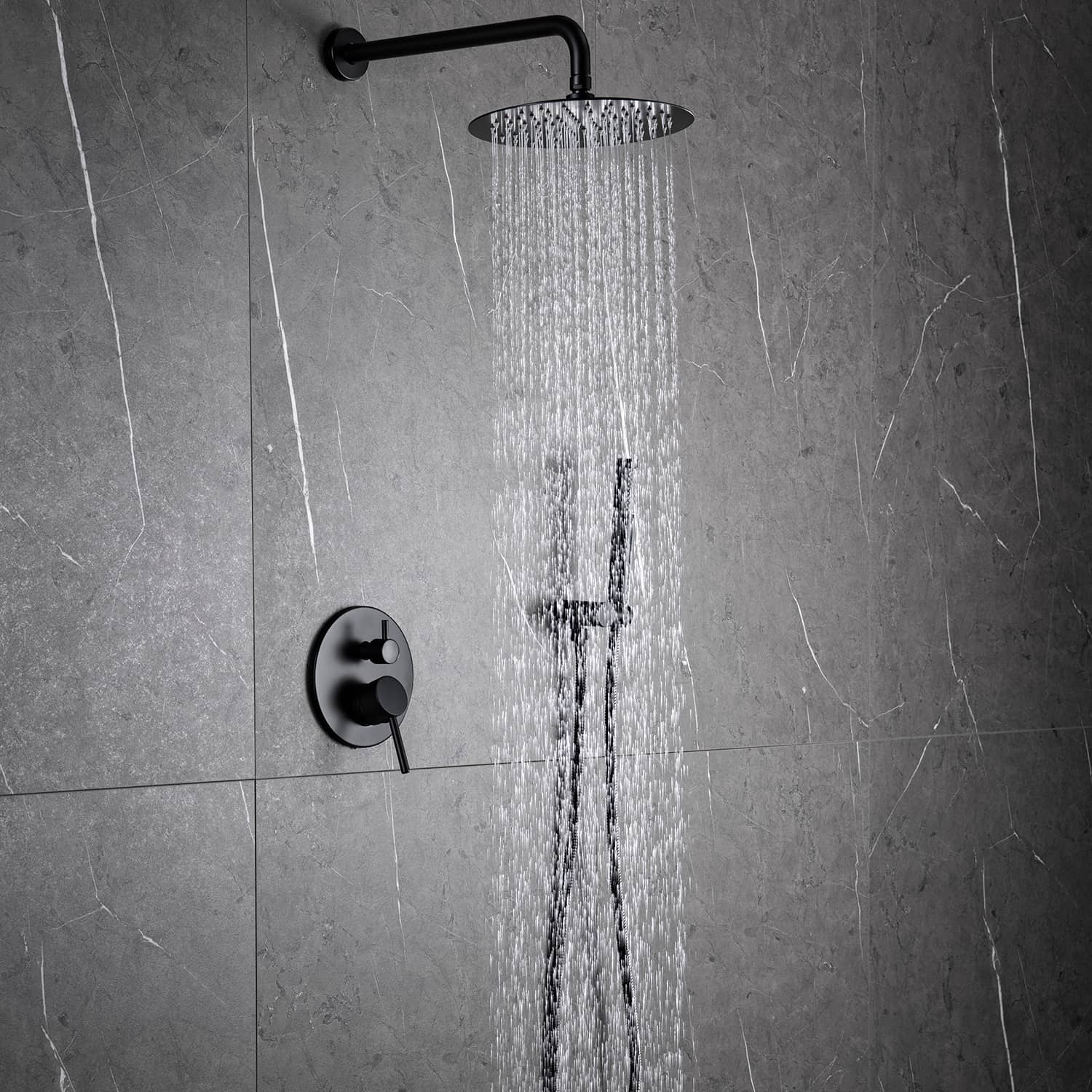 4 GPM 10 in. Round Shower System With Handheld Shower Head in Matte Black-Boyel Living