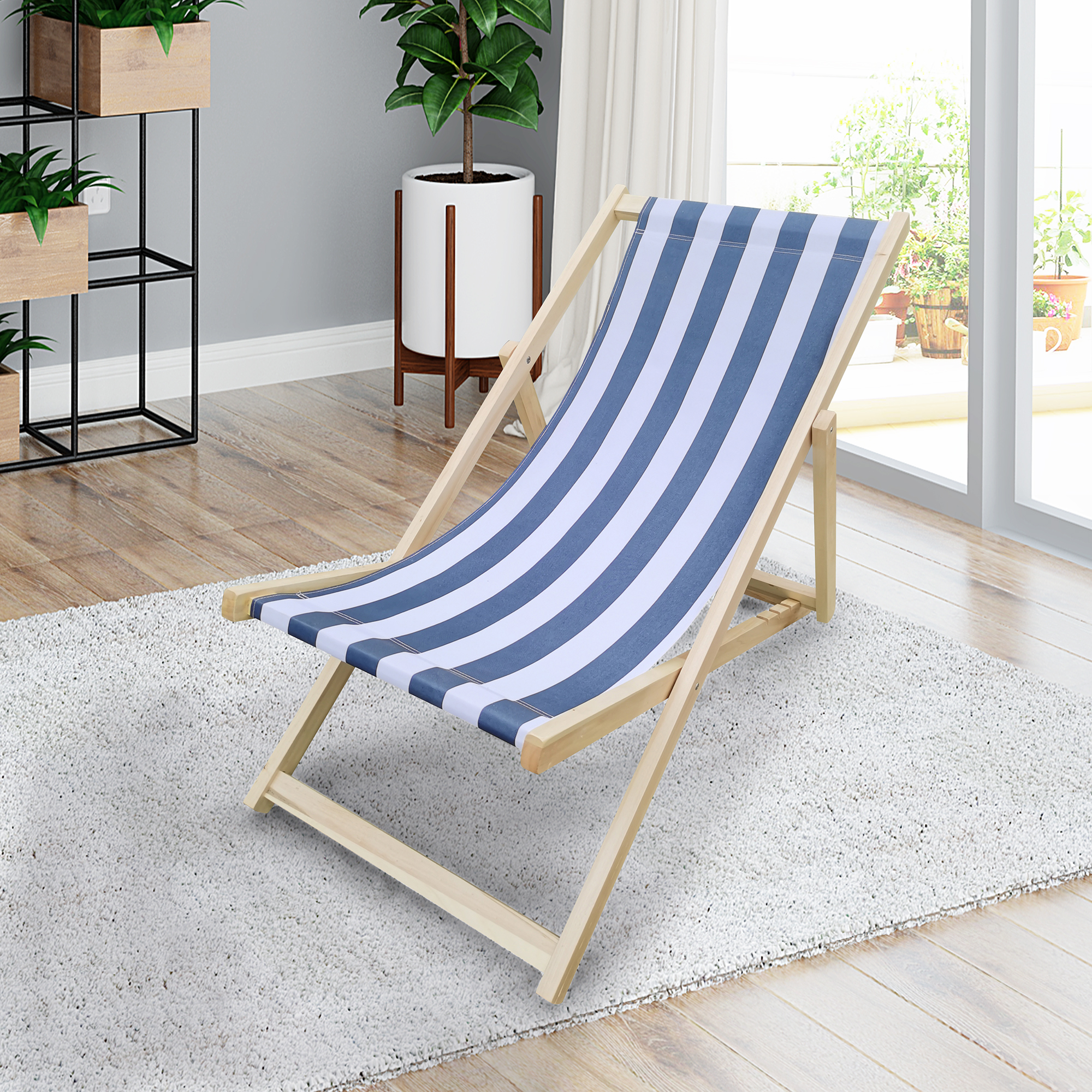 populus wood sling chair blue Stripe Broad blue Stripe （color: Dark blue）-Boyel Living