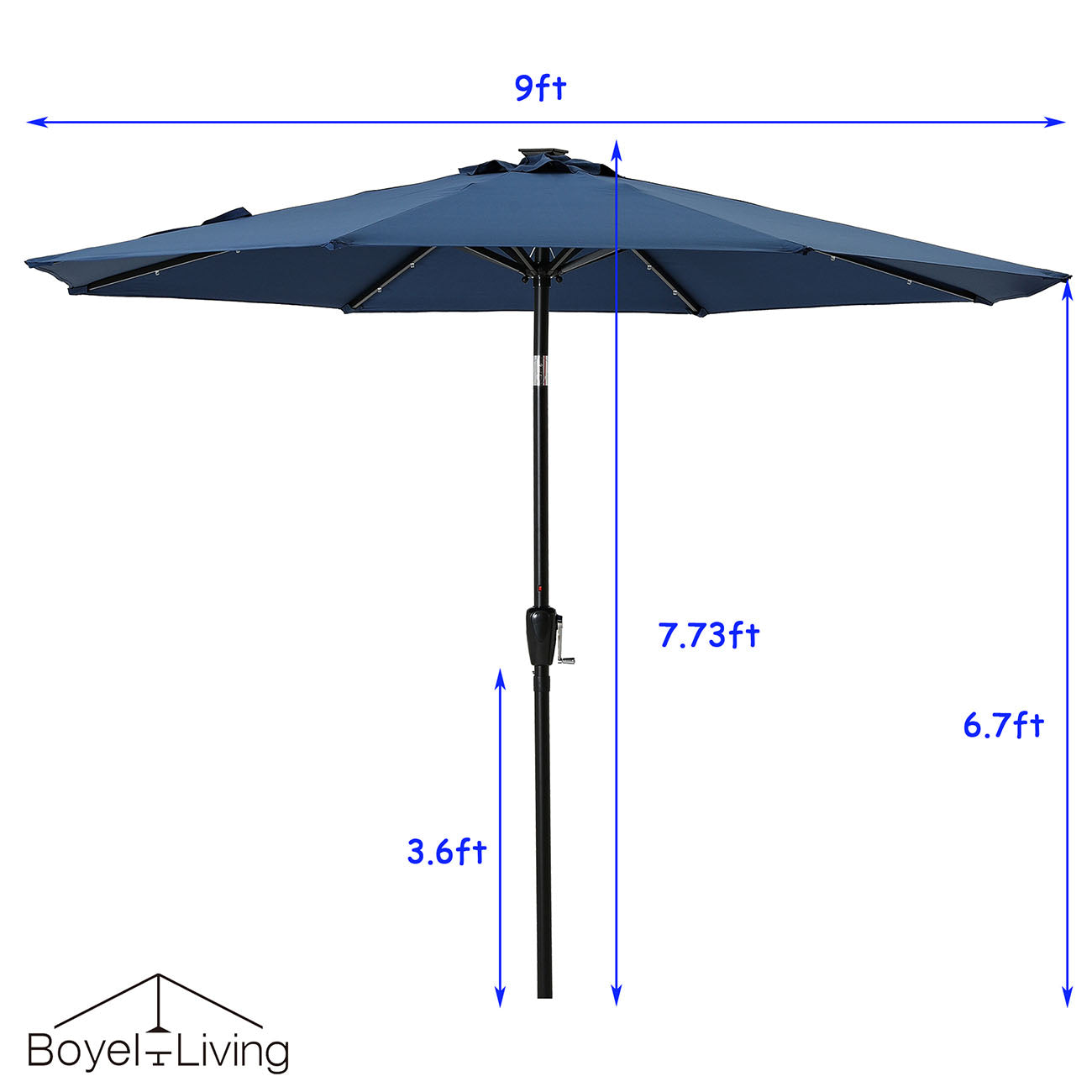 Boyel Living 9-ft Patio Umbrella with LED Lights (Navy)-Boyel Living