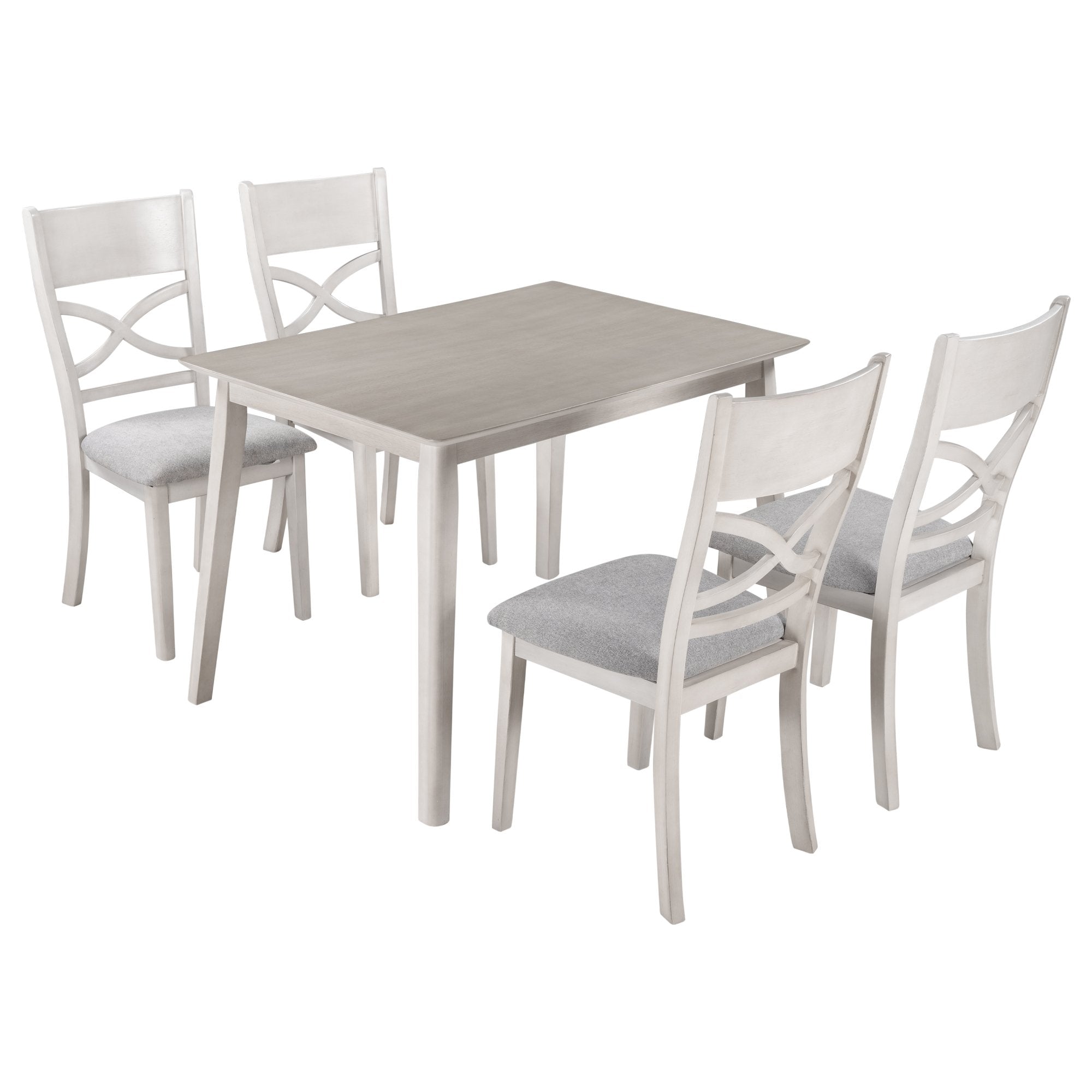 Farmhouse Rustic Wood 5-Piece Kitchen Dining Table Set with 4 Upholstered Padded Chairs, Light Grey+White-Boyel Living