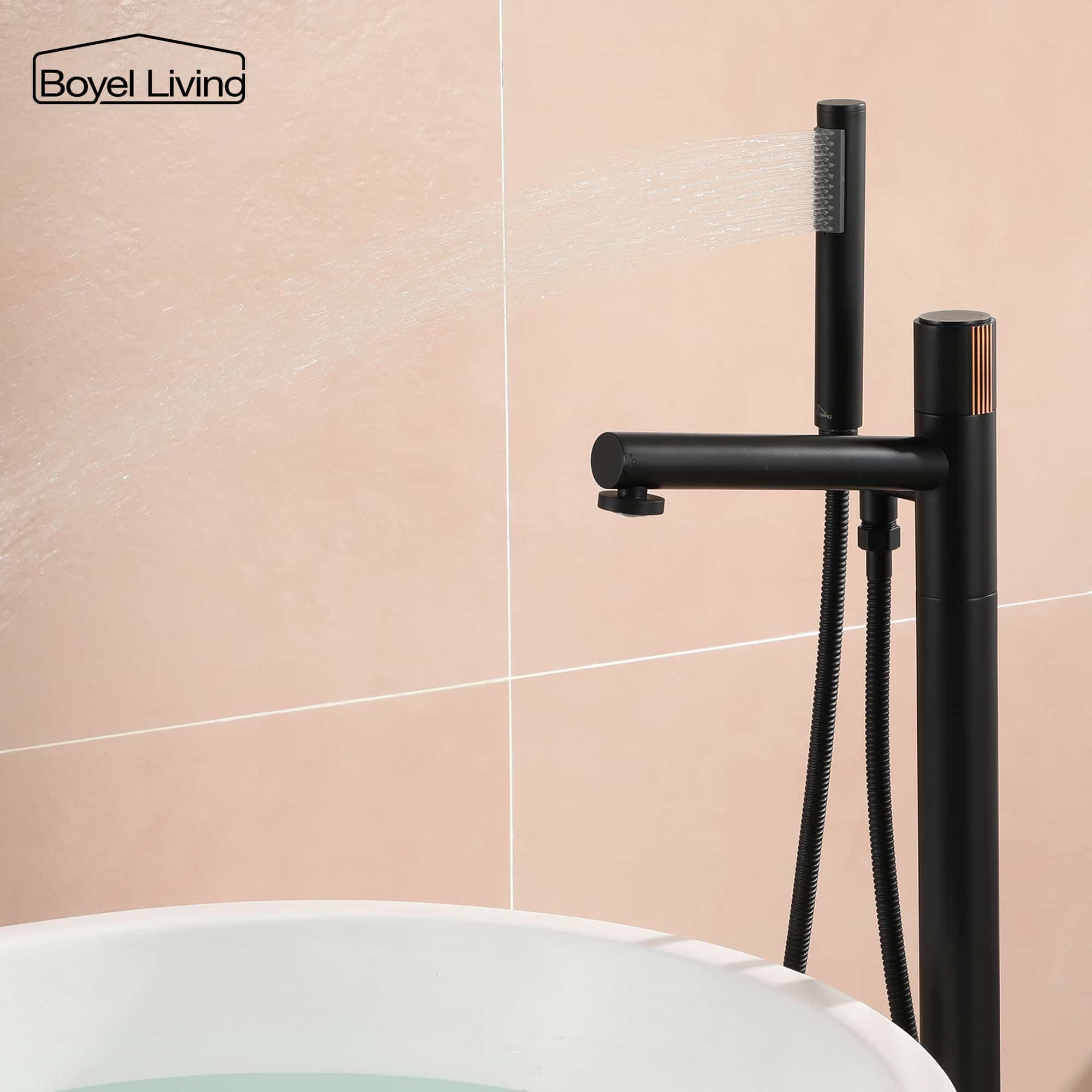 Boyel Living Floor Mounted Freestanding Tub Faucet with Handheld Shower in Matte Black-Boyel Living