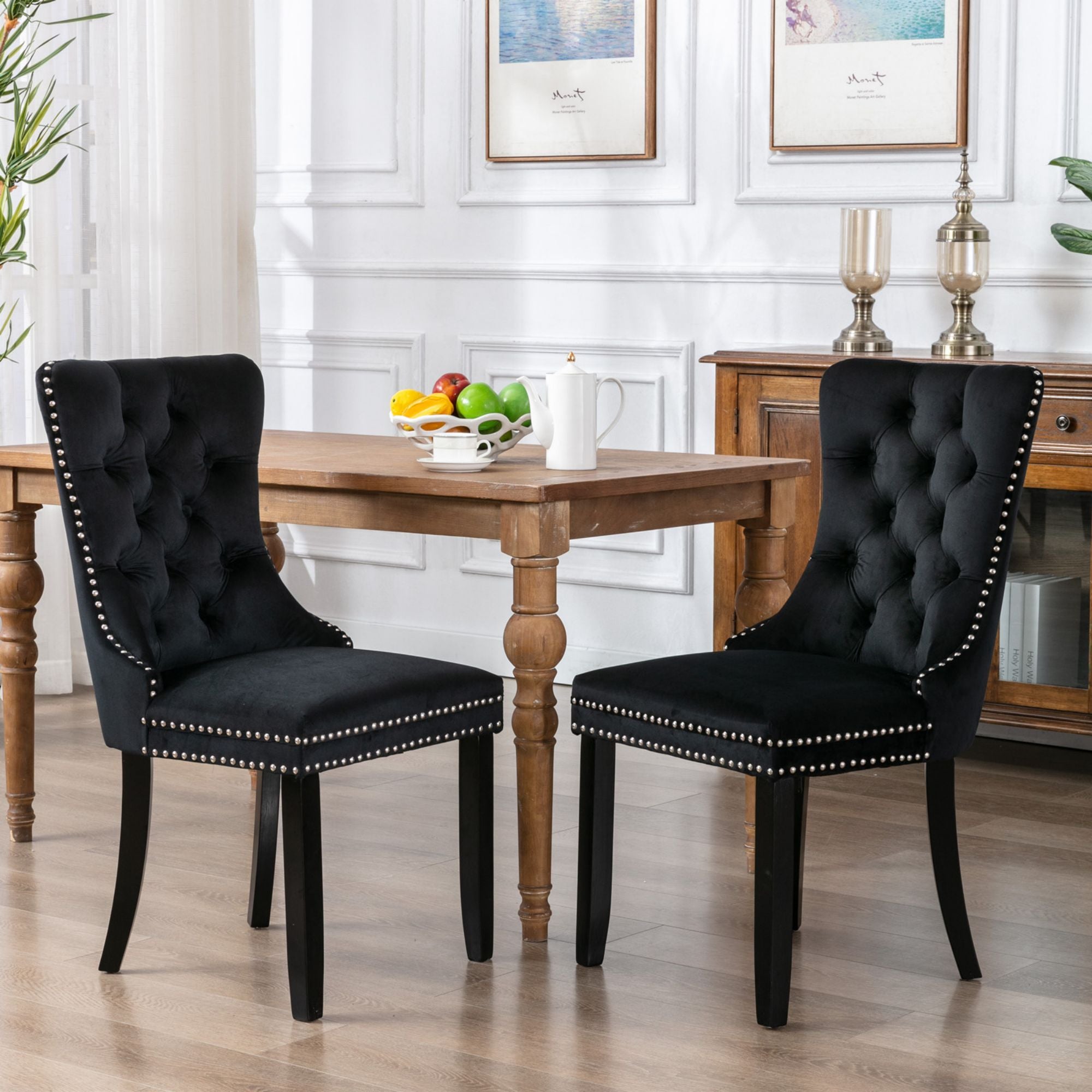 Velvet dining chairs with wooden legs hot sale