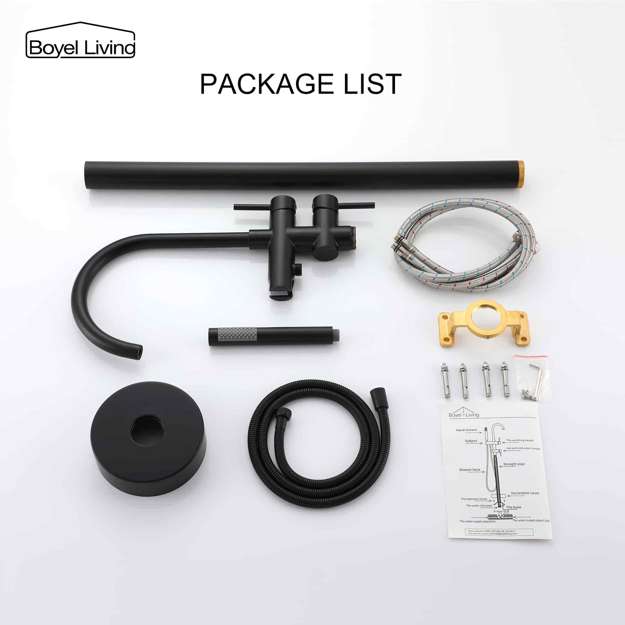 Boyel Living Freestanding Floor Mount 2-Handle Bath Tub Filler Faucet with Handheld Shower-Boyel Living
