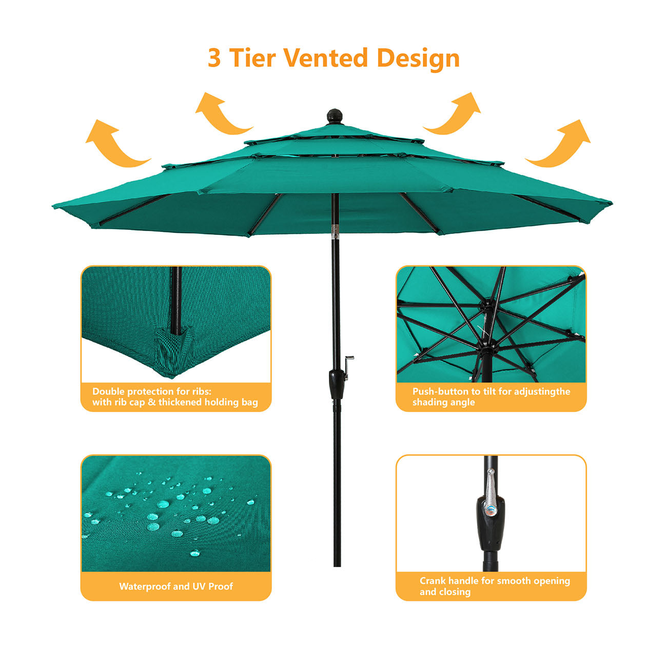 Boyel Living 10ft Patio Umbrella with Double Air Vent (Turquoise)-Boyel Living