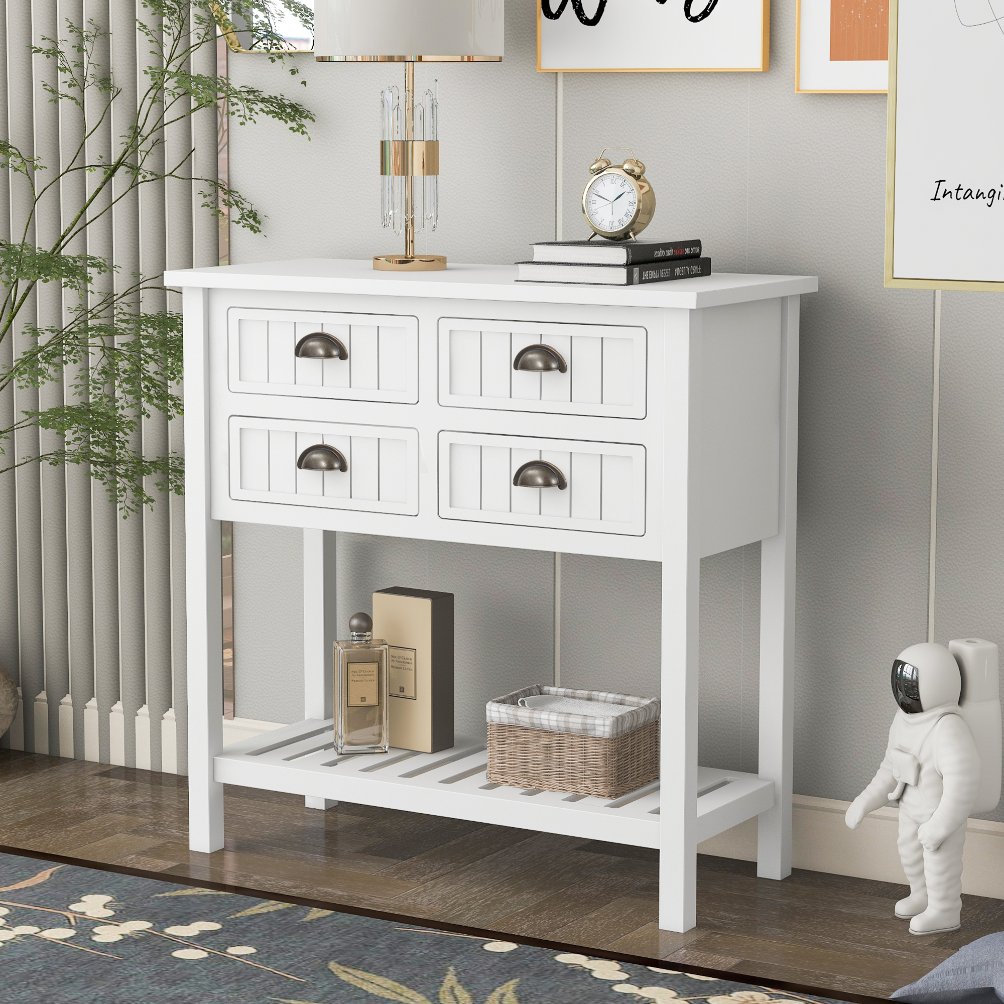 Cambridge Series Buffet Sideboard Console Table with Bottom Shelf (White)-Boyel Living