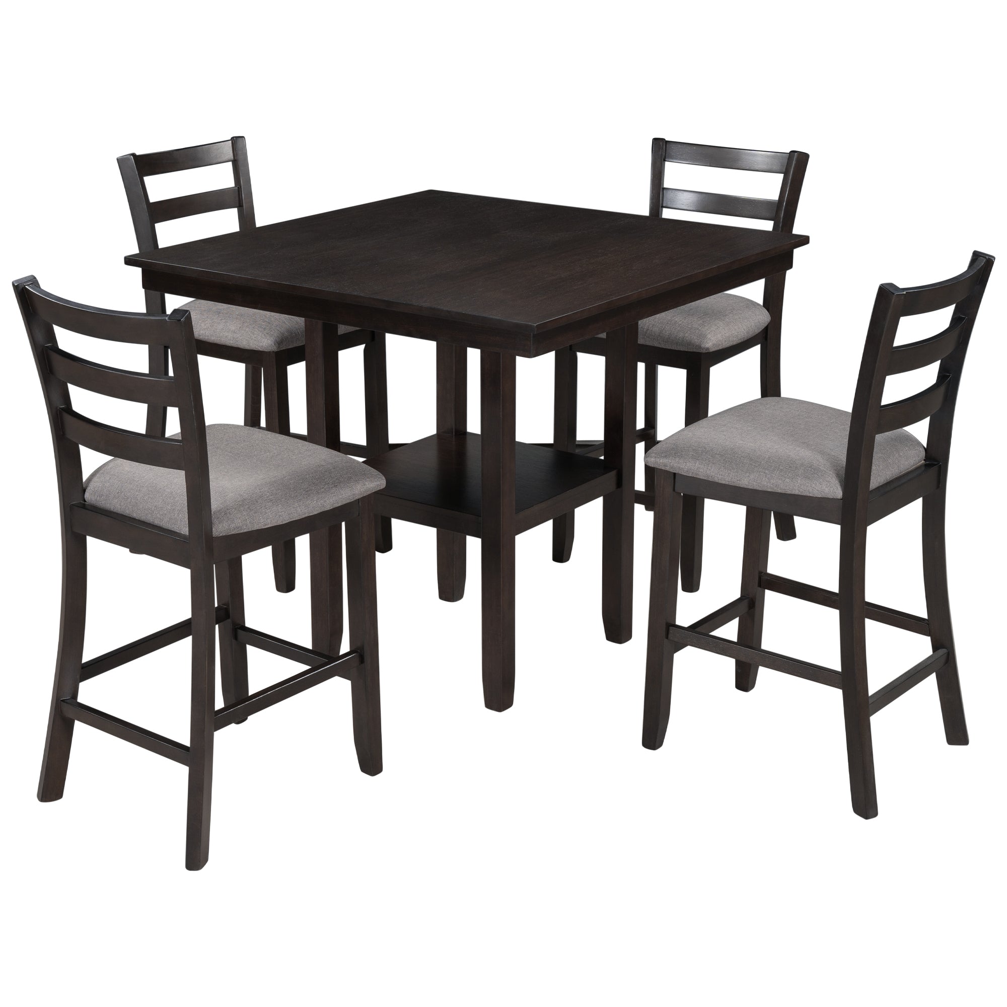 5-Piece Wooden Counter Height Dining Set with Padded Chairs and Storage Shelving-Boyel Living
