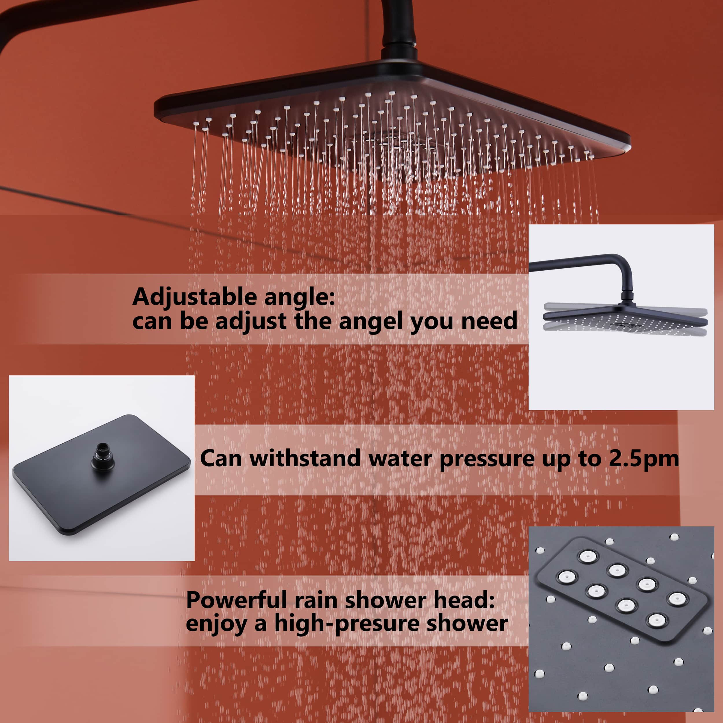 Wall Mount Thermostatic Rain Shower System with Handheld Shower and Tub Spout in Matte Black-Boyel Living