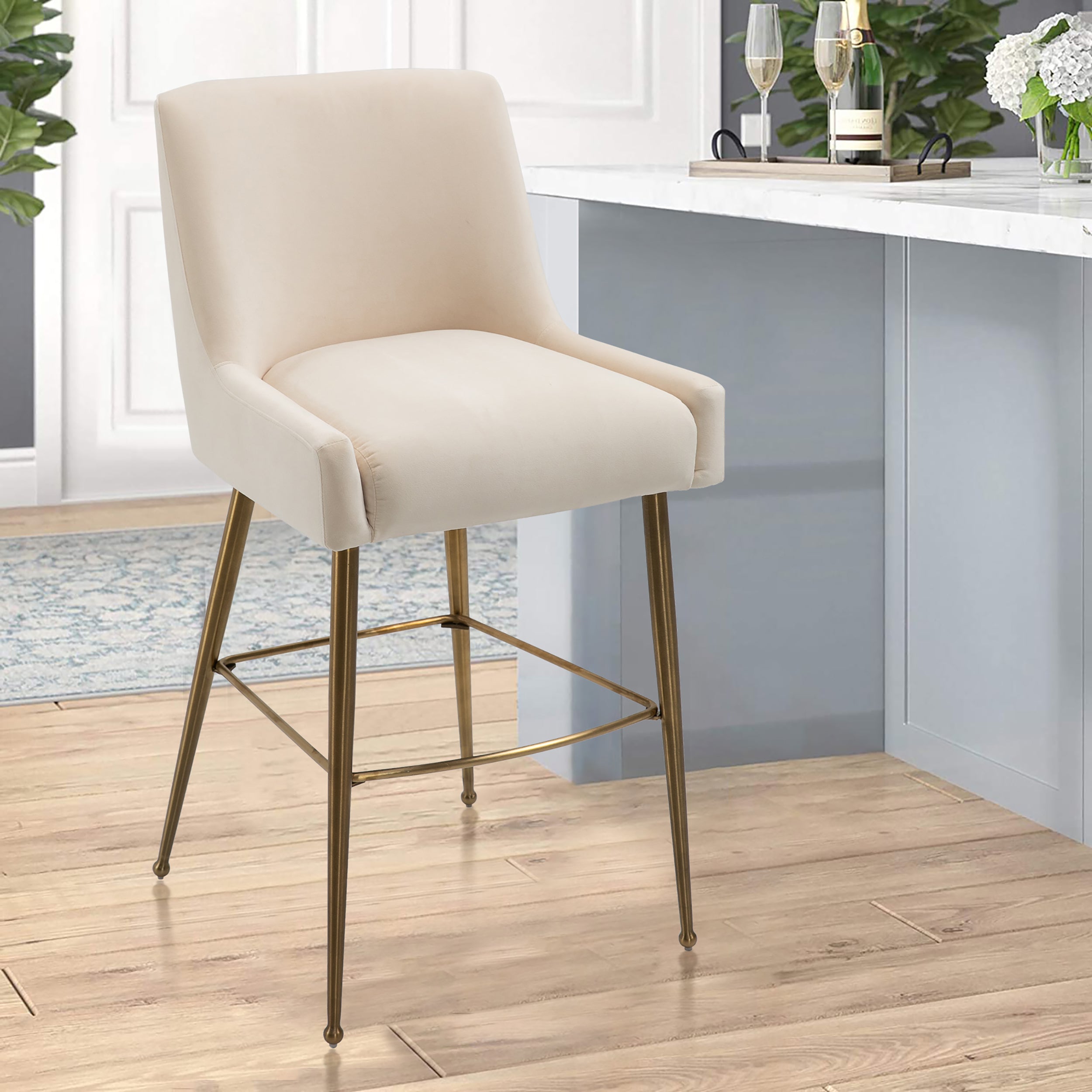 Counter & Bar Stool with Back, Golden Brushed Legs (Set of 2)-Boyel Living