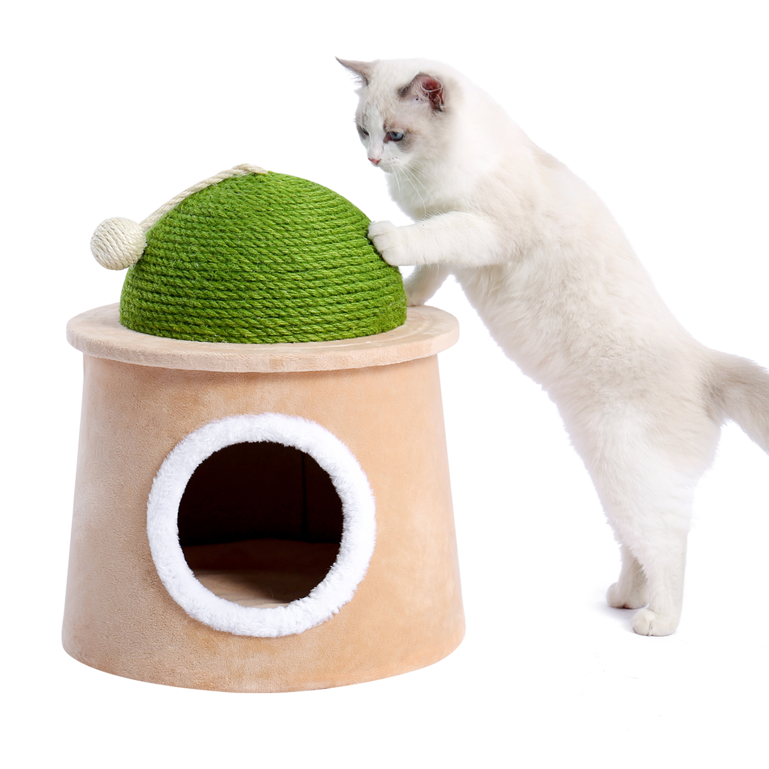 Cactus Cat Cave House with Sisal Scratching Post and sisal ball for cat kittens Green M-Boyel Living