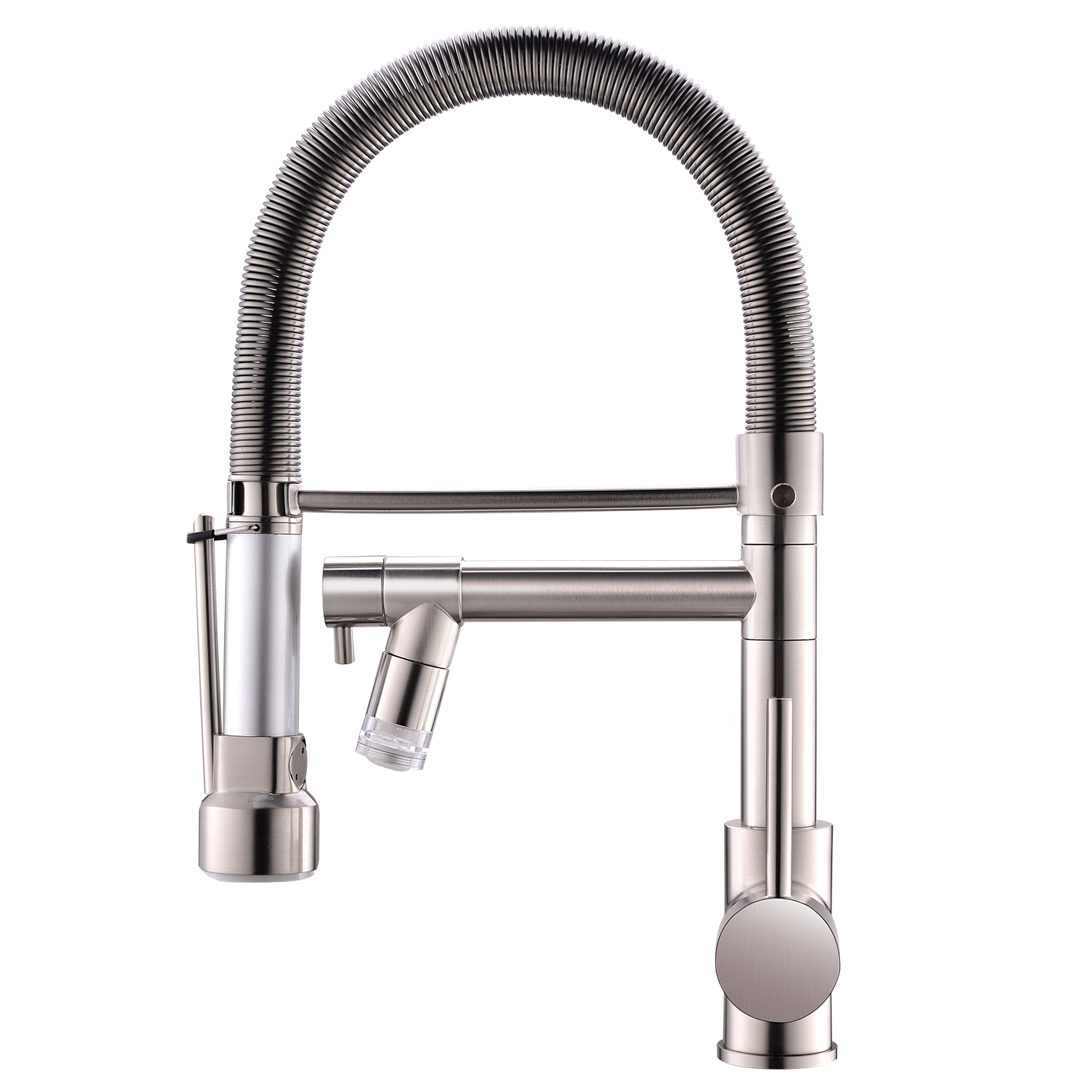 Single-Handle No Sensor Pull-Down Sprayer Kitchen Faucet with Pot Filler and LED Light in Brushed Nickel-Boyel Living