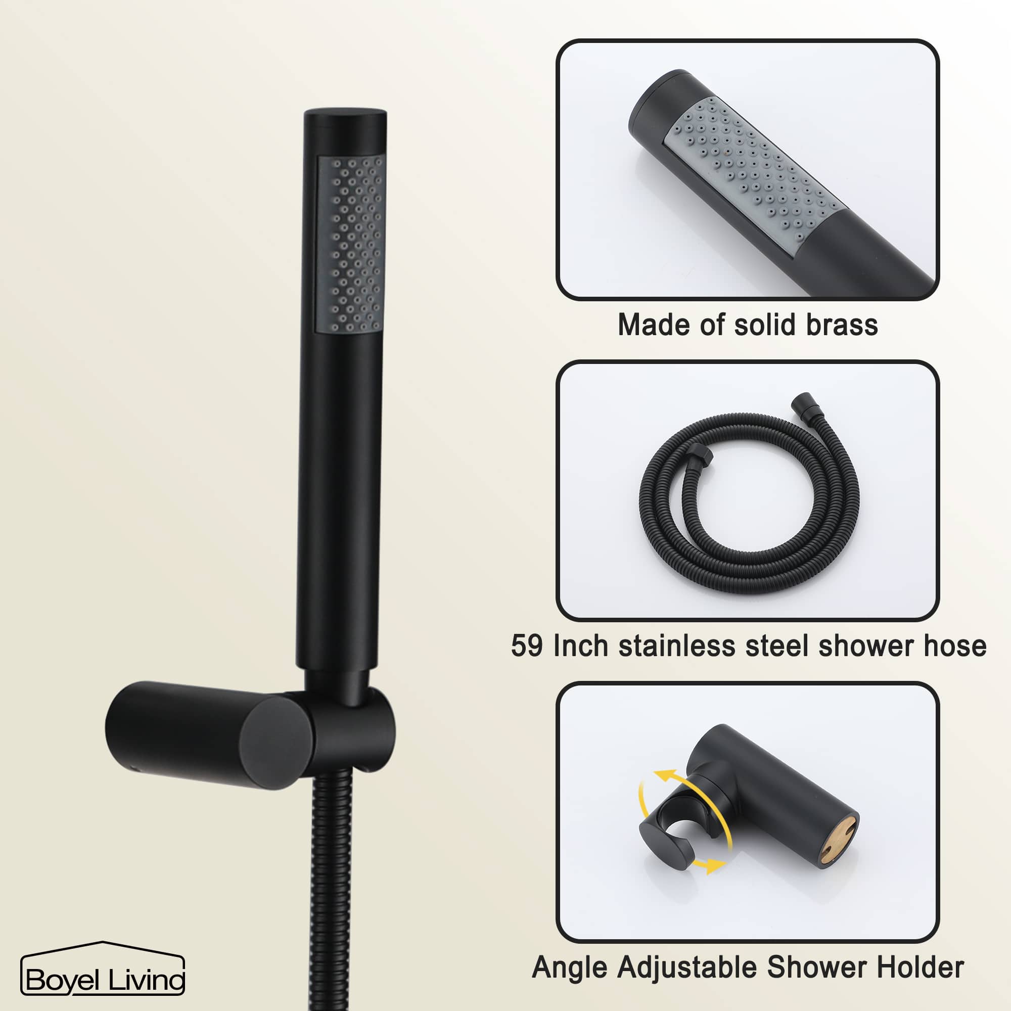 Boyel Living Wall-Mounted Round Bathroom Shower Faucets Set with 1.5 GPM Handheld Shower in Matte Black-Boyel Living