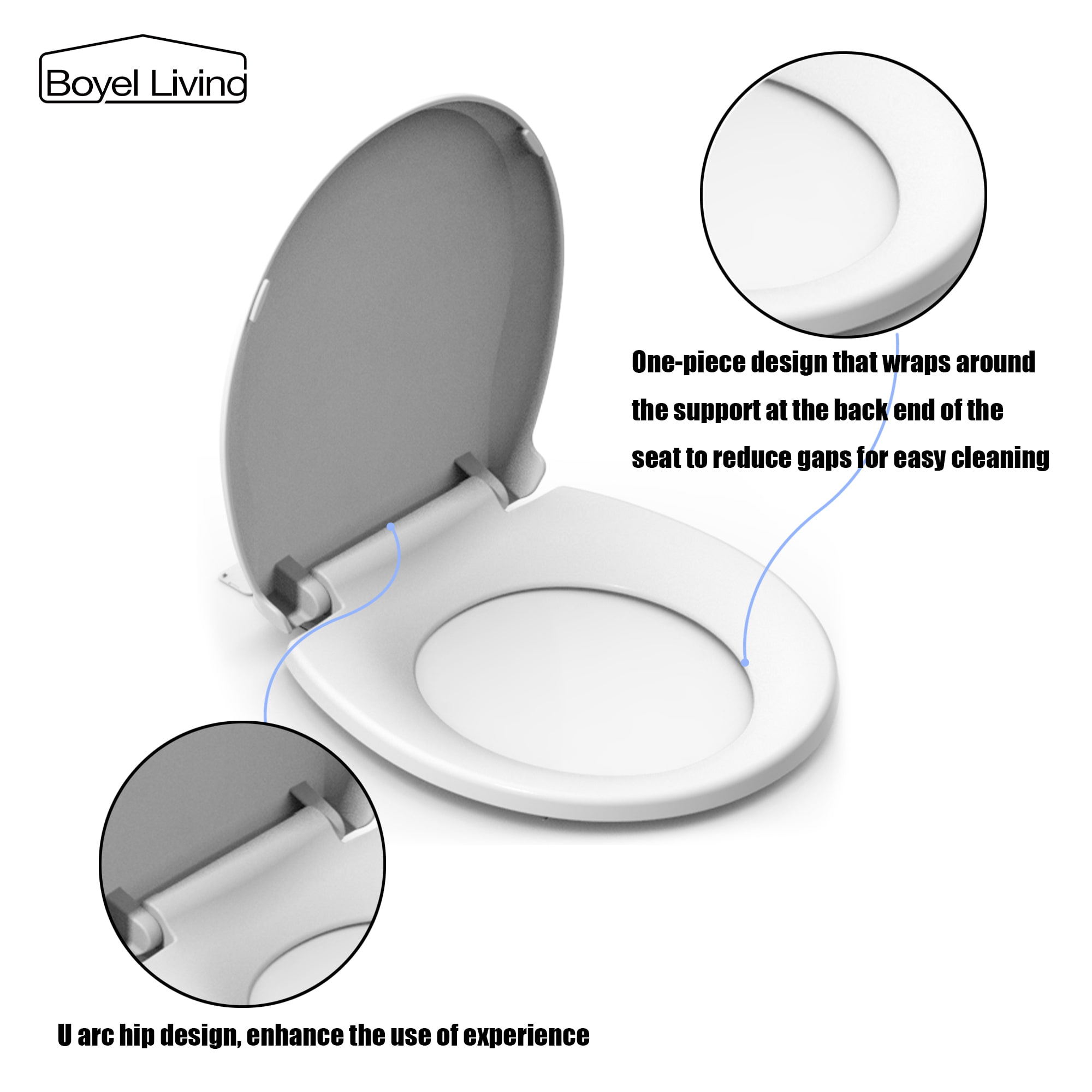 Slow Close Round Closed Front Toilet Seat in White-Boyel Living