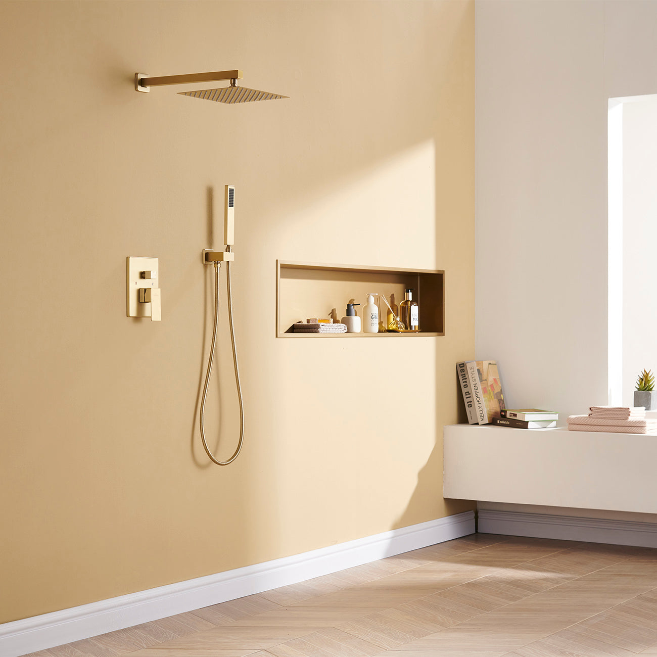 Boyel Living 10 in. Wall Mount High Pressure Shower System with Slide Bar and Handheld Shower in Brushed Gold-Boyel Living