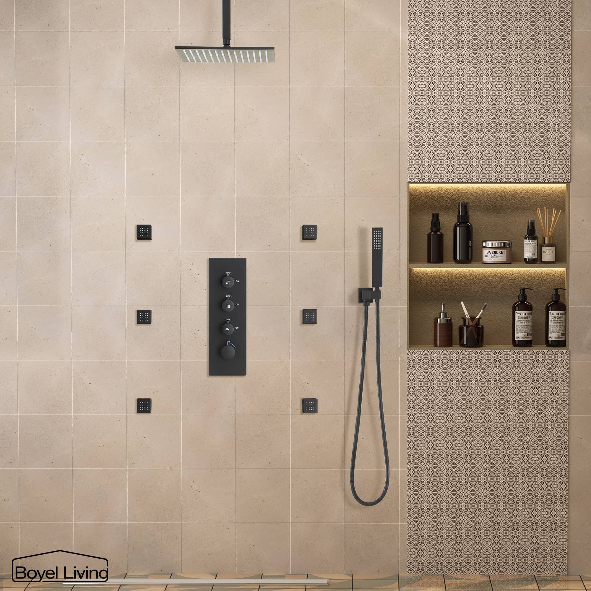 Boyel Living Rain Thermostatic Shower System Combo Set with 6 Body Spray Jets-Boyel Living