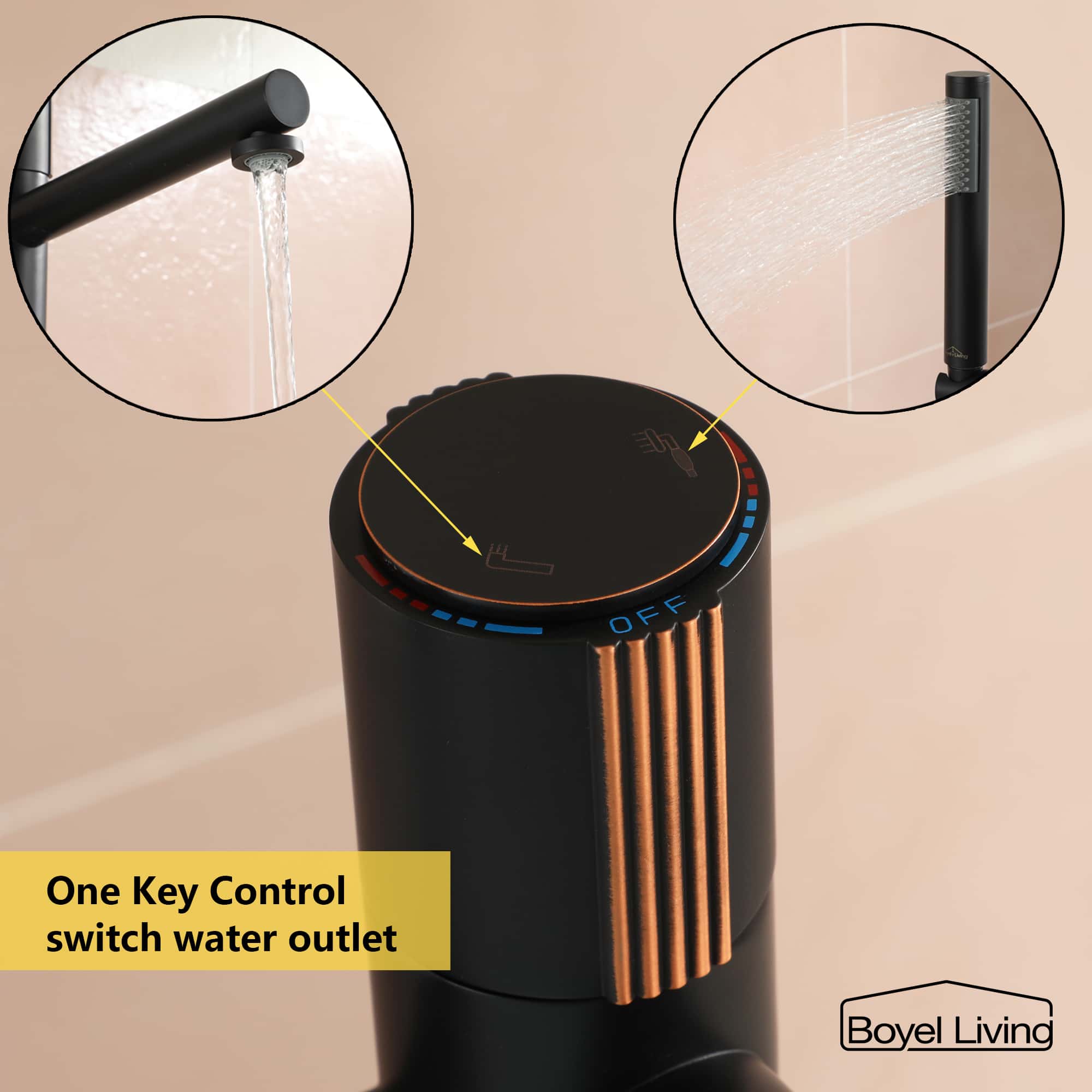 Boyel Living Floor Mounted Freestanding Tub Faucet with Handheld Shower in Matte Black-Boyel Living
