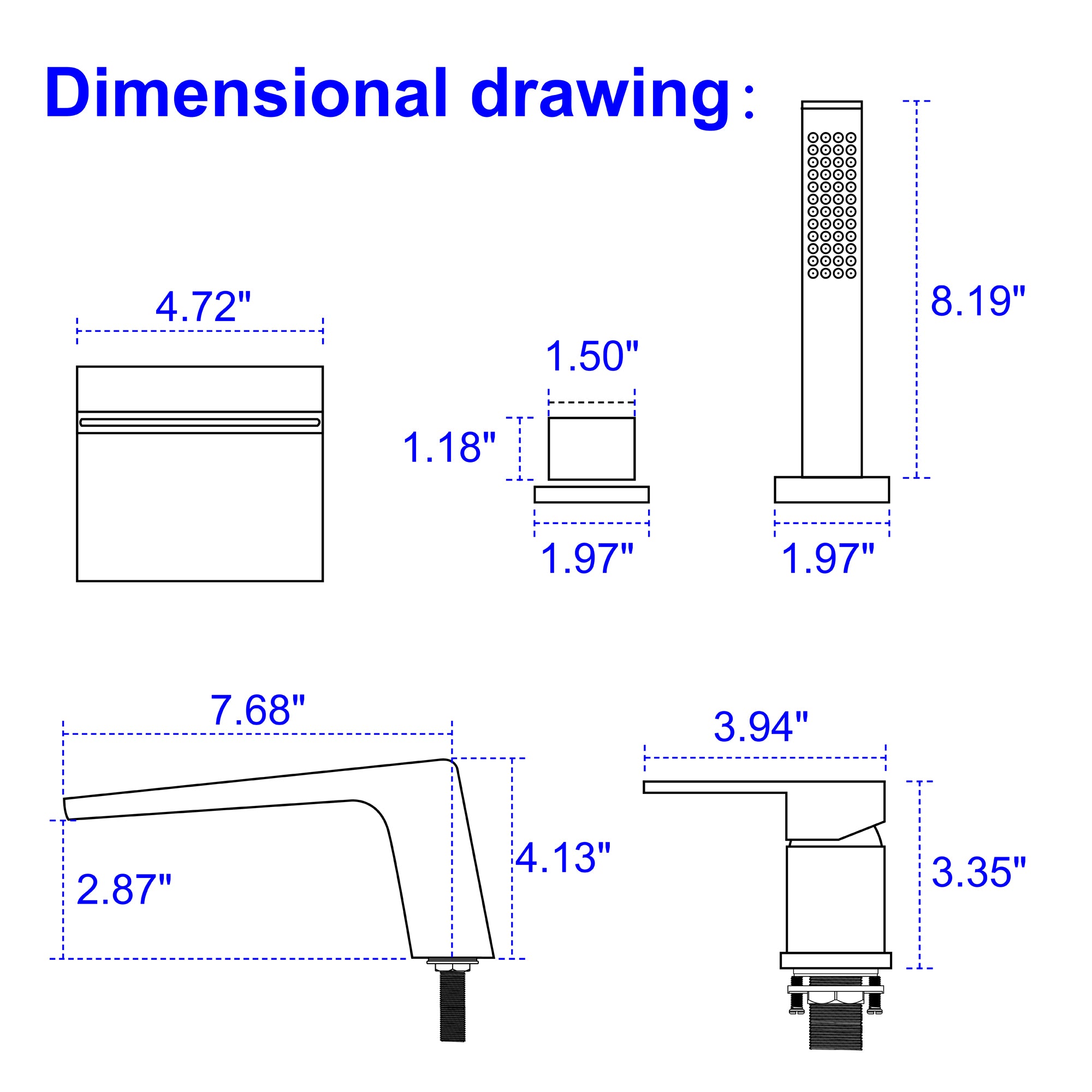 Boyel Living Tub Deck Mount Roman Bathtub Faucet with Hand Shower and Water Suply Hose-Boyel Living