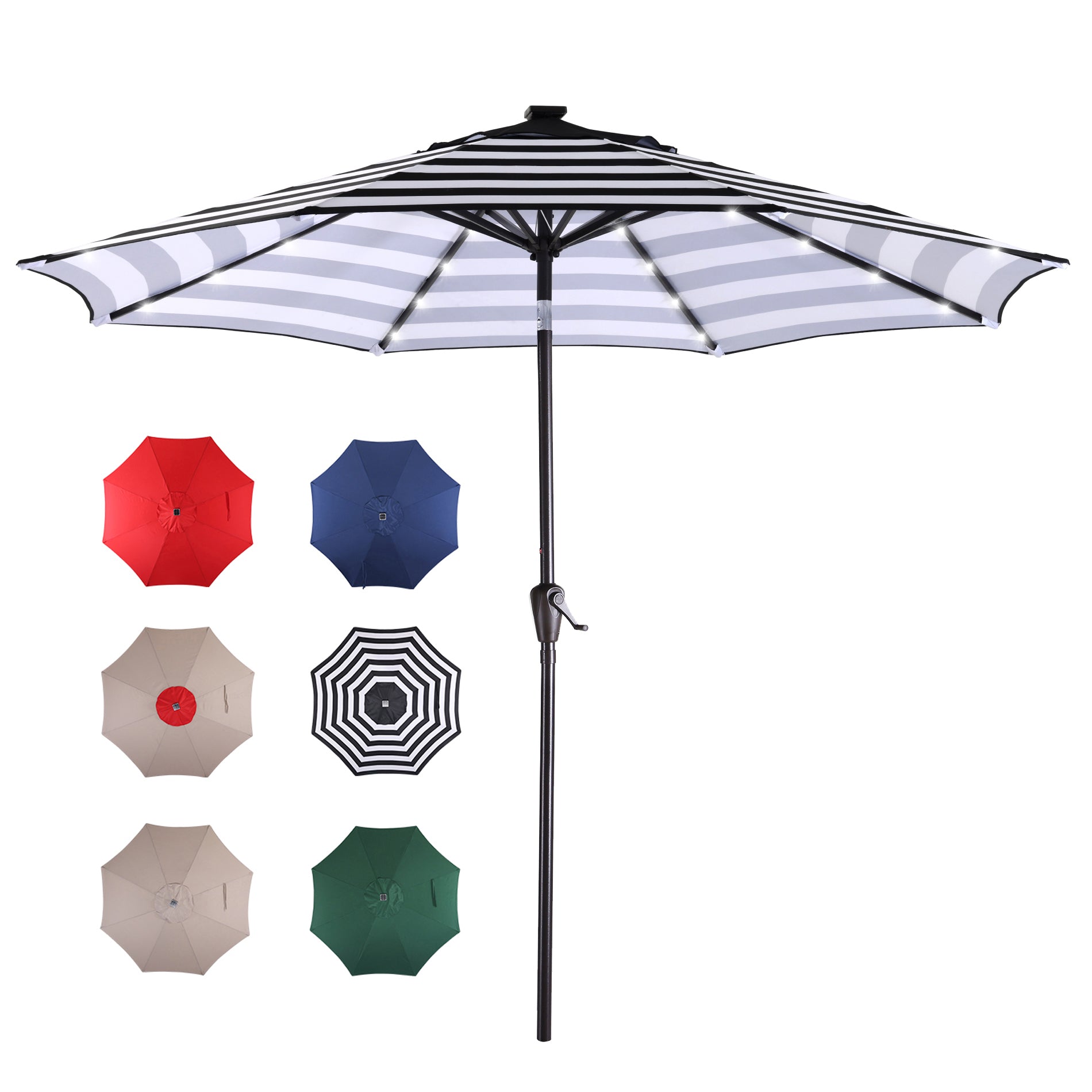 9Ft Patio Cast Aluminum Umbrella with 32 LED Solar Lights-Boyel Living