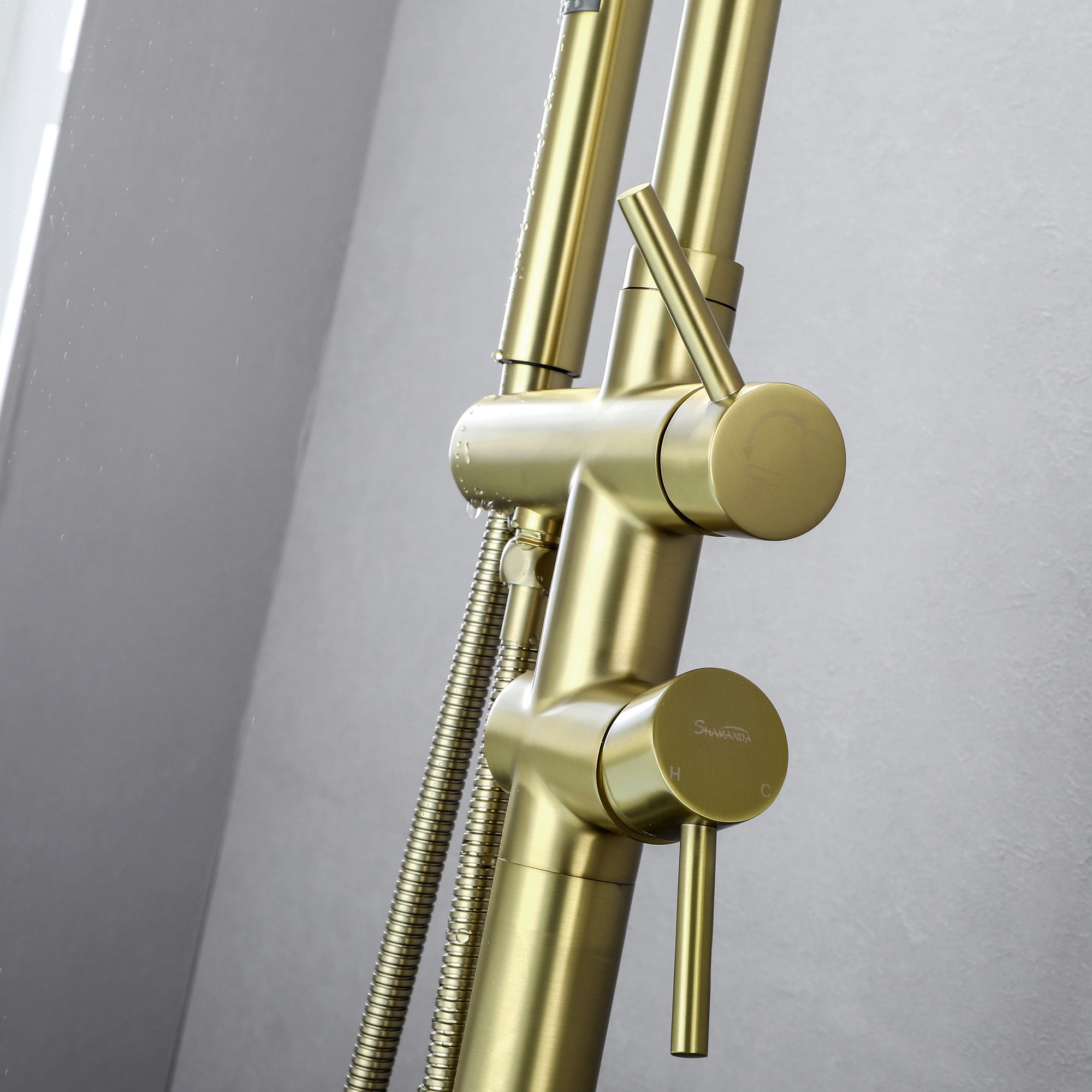 Boyel Living Freestanding Floor Mount 2-Handle Bath Tub Filler Faucet with Handheld Shower-Boyel Living