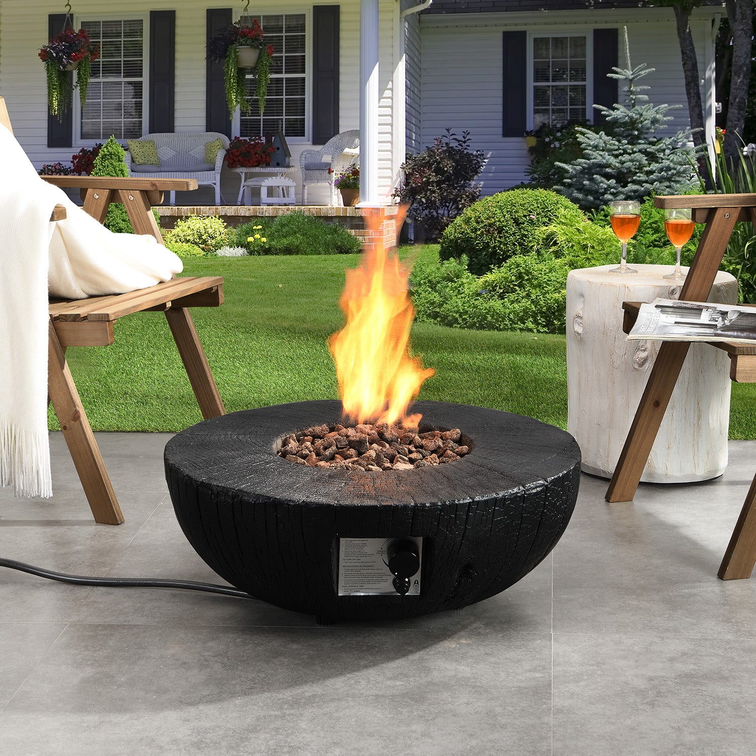 28-inch Outdoor Gas Fire Tree, Gas Fire Pit for Garden or Balcony, Black-Boyel Living