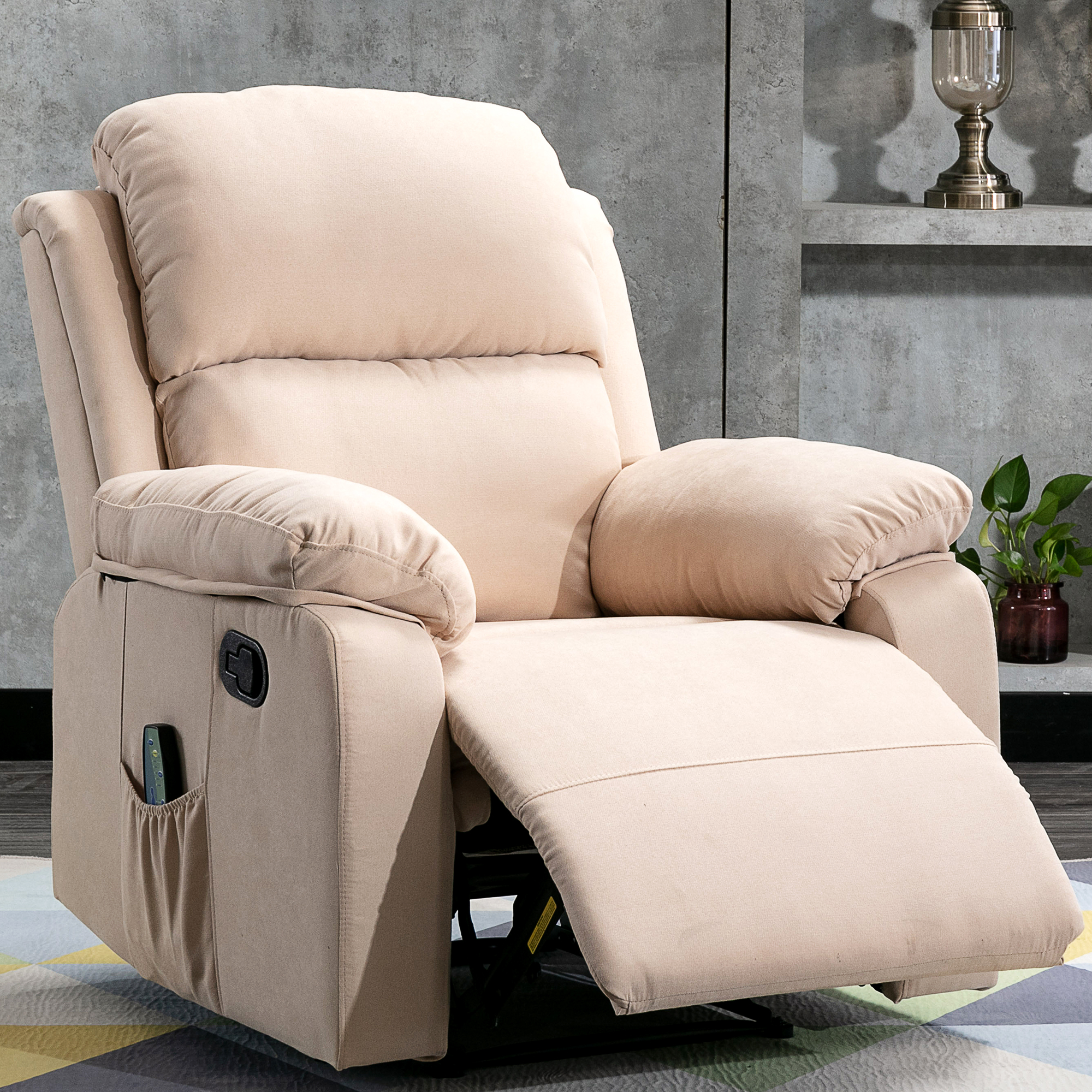 Home Overstuffed Pillow  Armrest Recliner Chair Sofa with 6 Point Remote Control Massage-Boyel Living