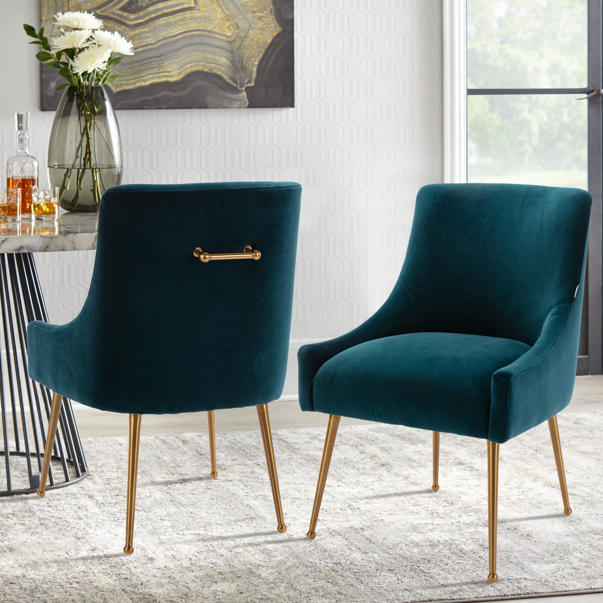 Velvet Dining Chair, Accent Side Chair With Adjustable Foot Nails, Set of 2-Boyel Living