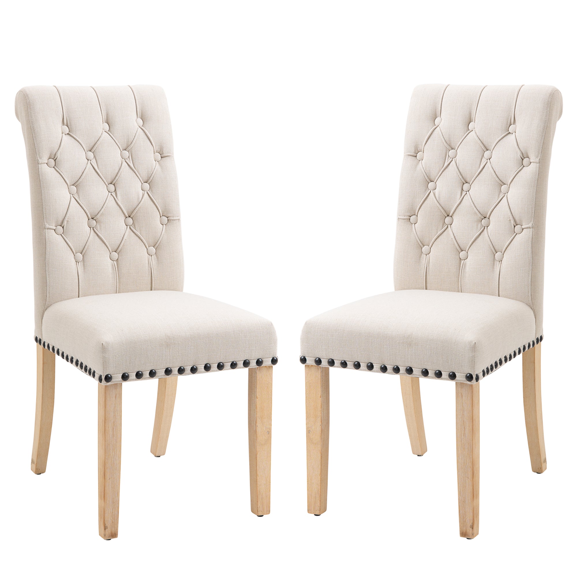 Set of 2 Contemporary Modern Linen Upholstered Dining Side Chair (Wood Frame)-Boyel Living