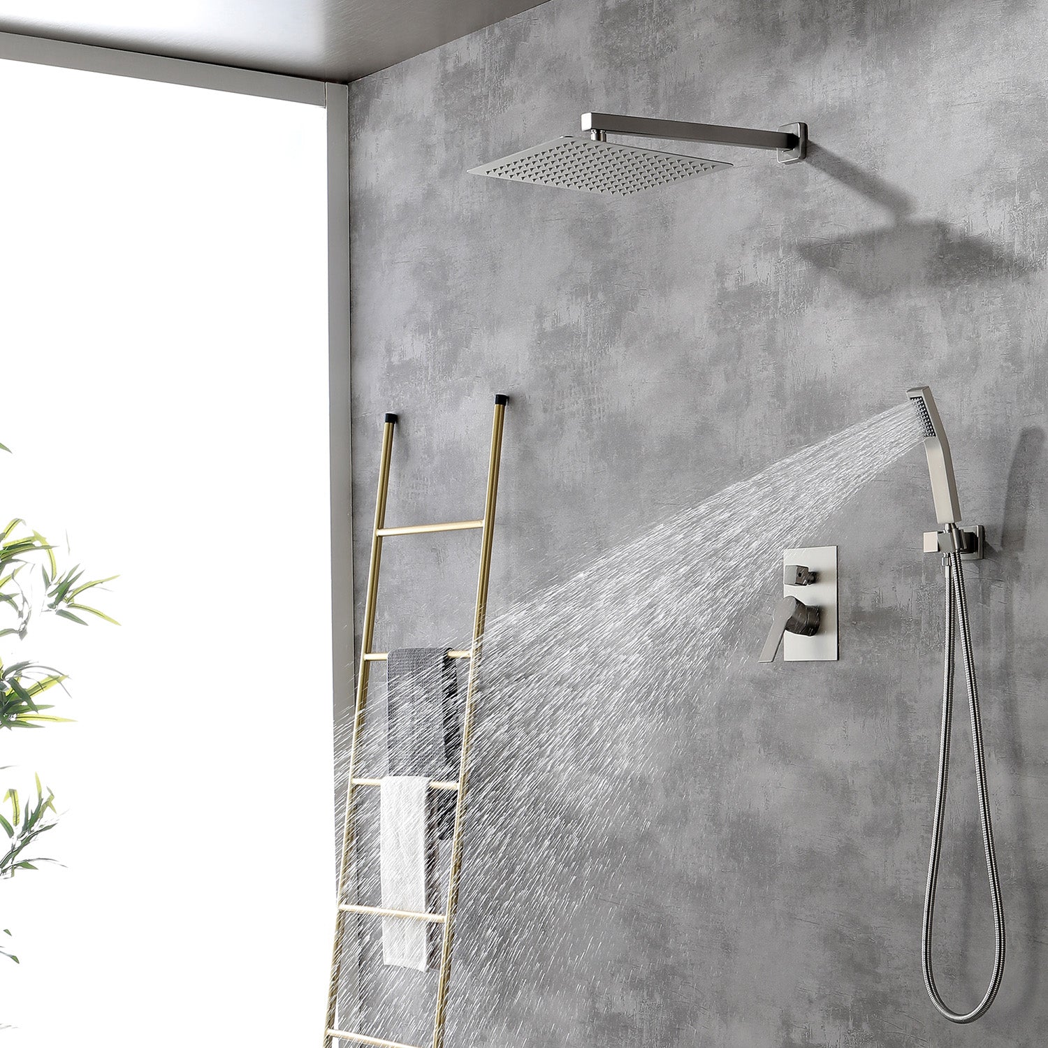 Boyel Living Wall Mount Rainfall Complete Shower System in Brushed Nickel, 10/12 in. -Boyel Living