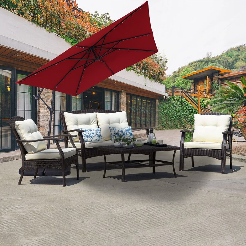 8.5Ft Square 32 LED Solar Outdoor Market Cantilever Patio Umbrella with Aluminum Hanging Umbrella with Tilt and Base-Boyel Living