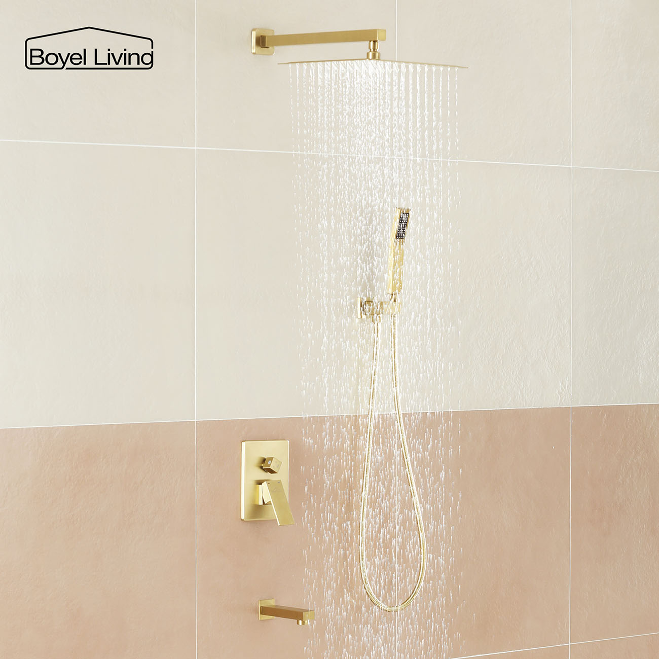 Boyel Living Wall Mounted Shower System with 12 in. Rainfall Shower Head, Handheld Shower and Tub Faucet-Boyel Living