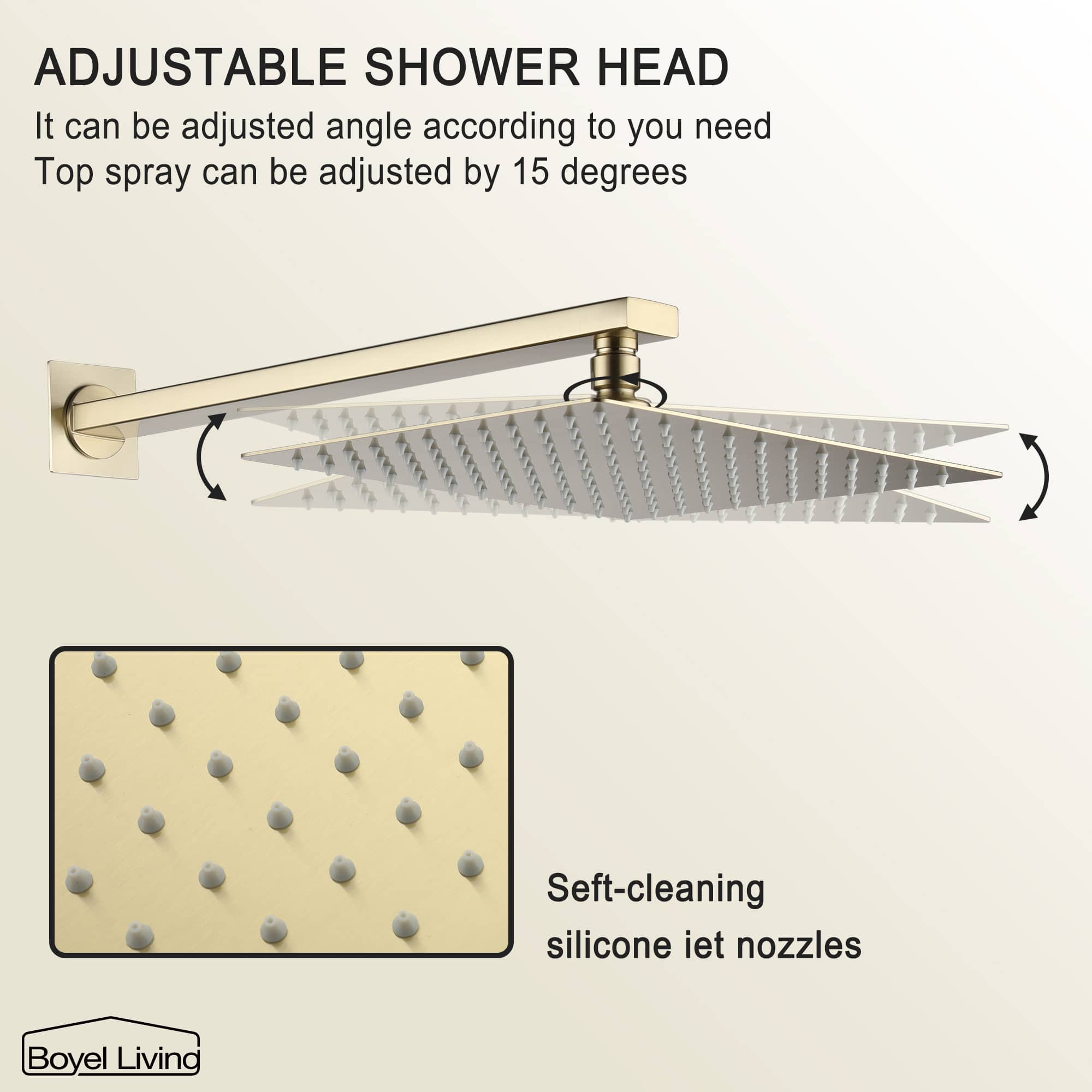 Boyel Living Wall-Mounted 2 GPM Bathroom Shower Faucets Set with Sliding Bar, 10-Inch Square Rainfall Shower Head and Handheld Shower in Brushed Gold-Boyel Living